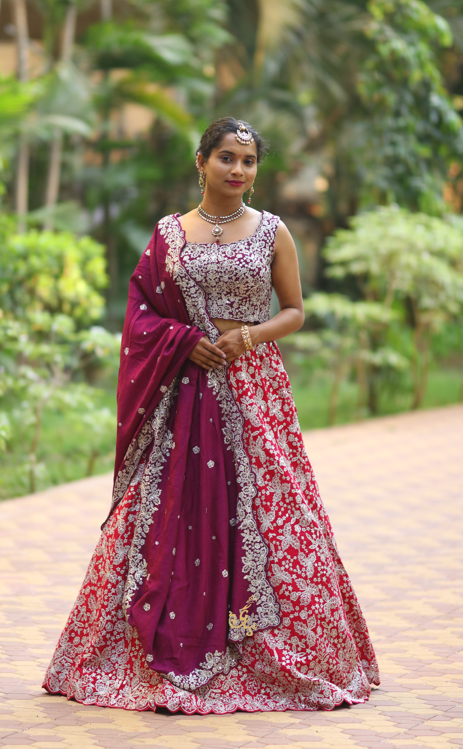 Rani Embroidery Lehenga In Vegan Raw Silk