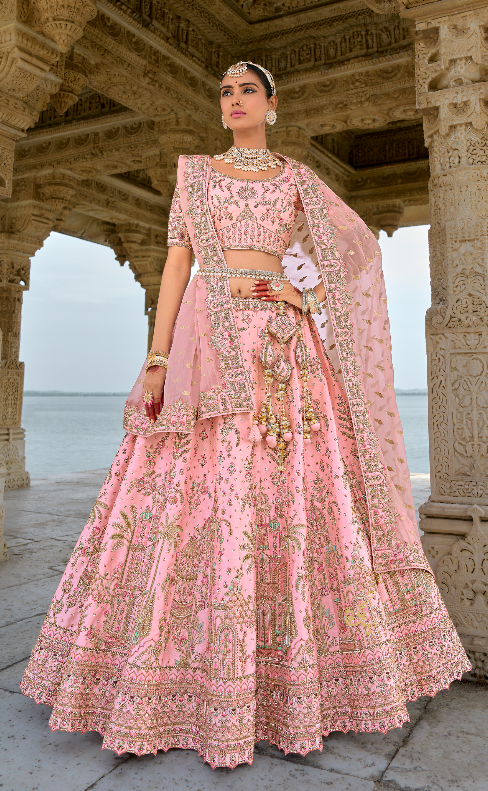 Paste Pink Vegan Silk Lehenga With Stunning Madhubani Design.