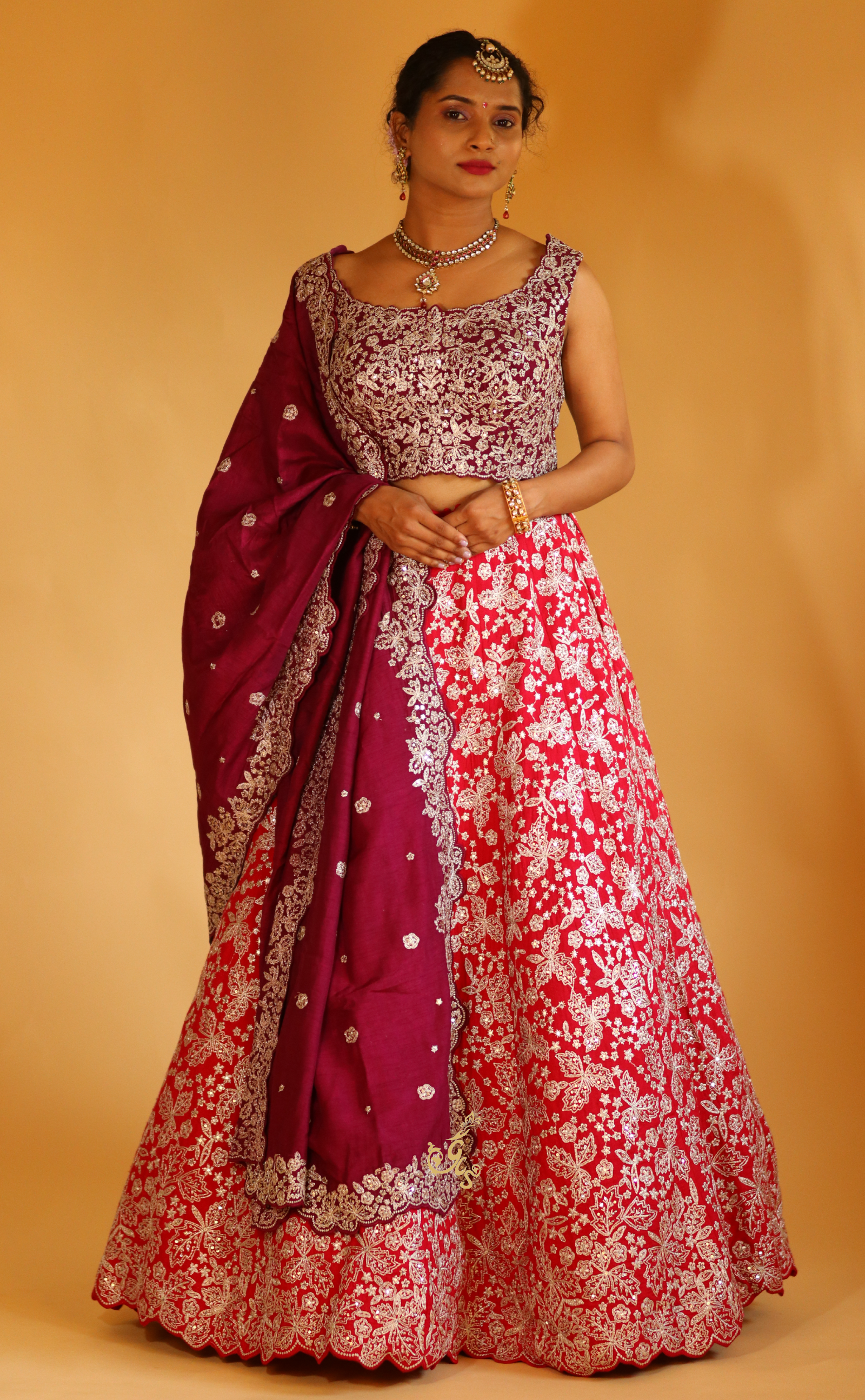 Rani Embroidery Lehenga In Vegan Raw Silk