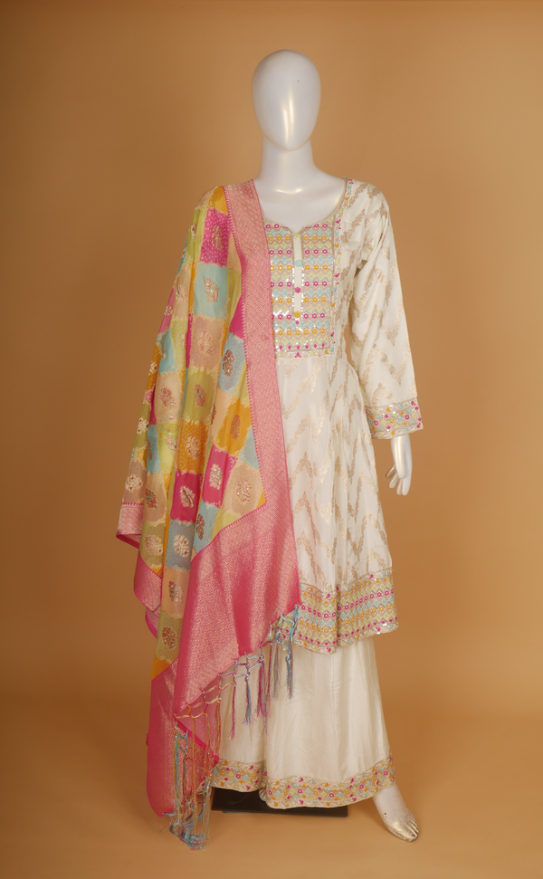 Vegan Silk Banarasi Indo-Western With Hand Work