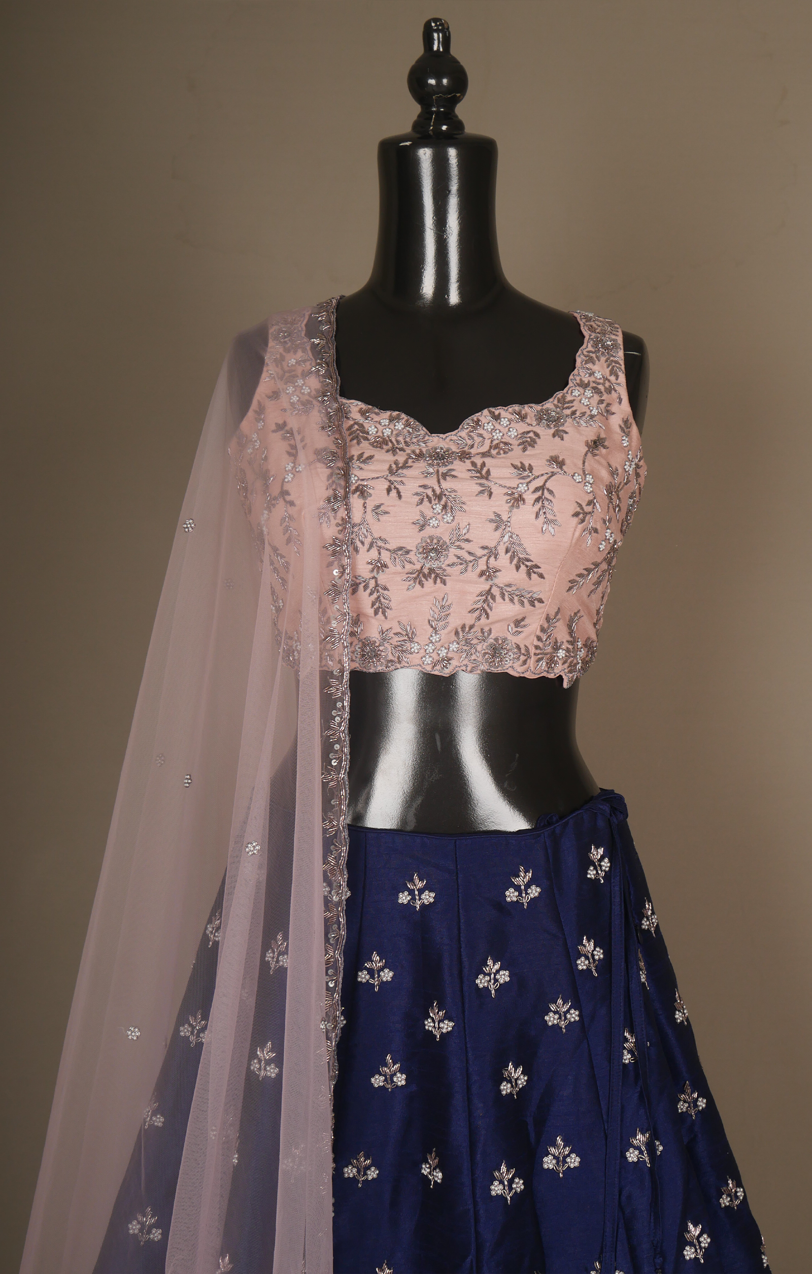 Vegan Raw Silk Lehenga With Zardosi With Pearl