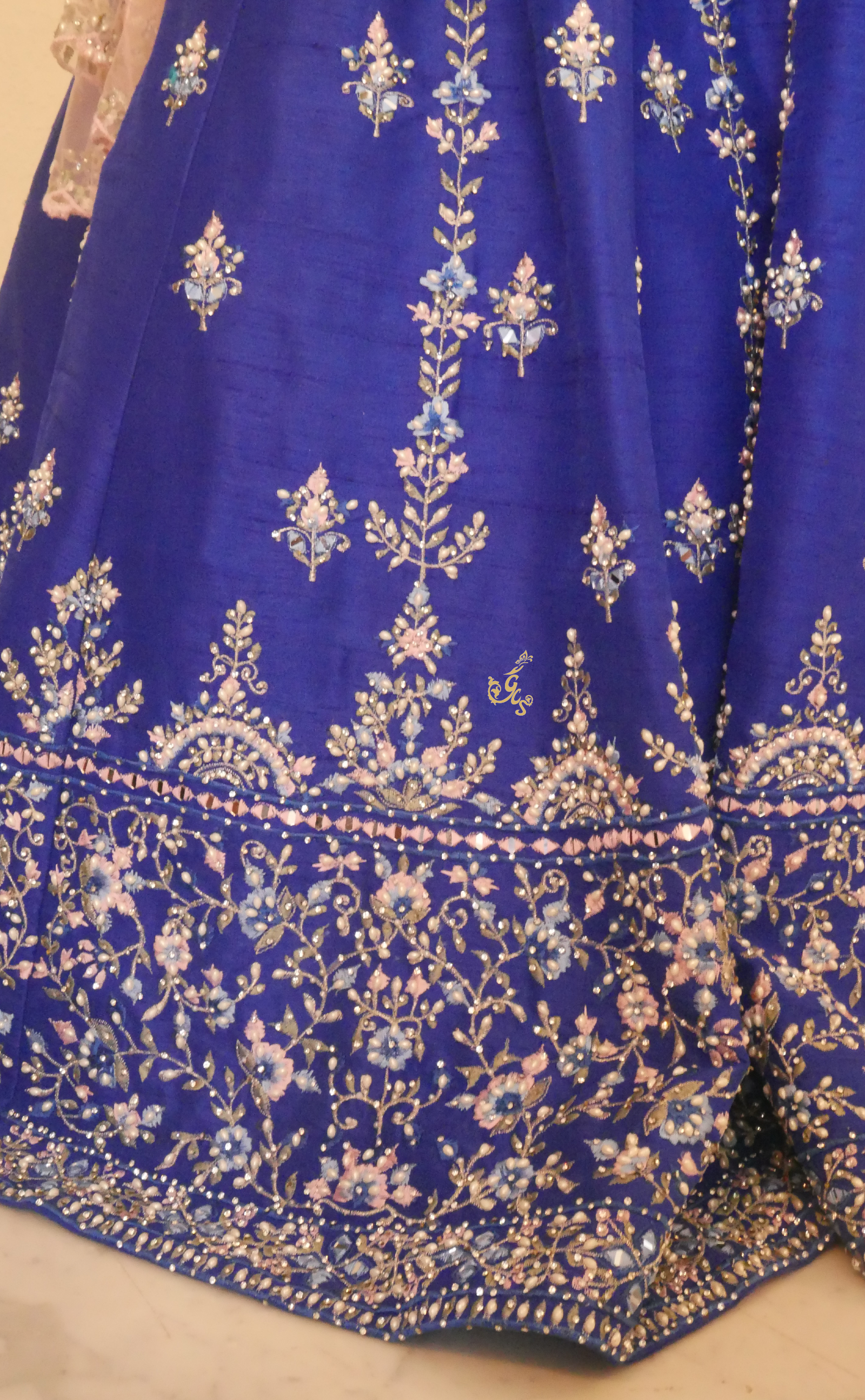 Royal Blue Vegan Raw Silk Lehenga Ensemble with Dazzling Mirror Embroidery