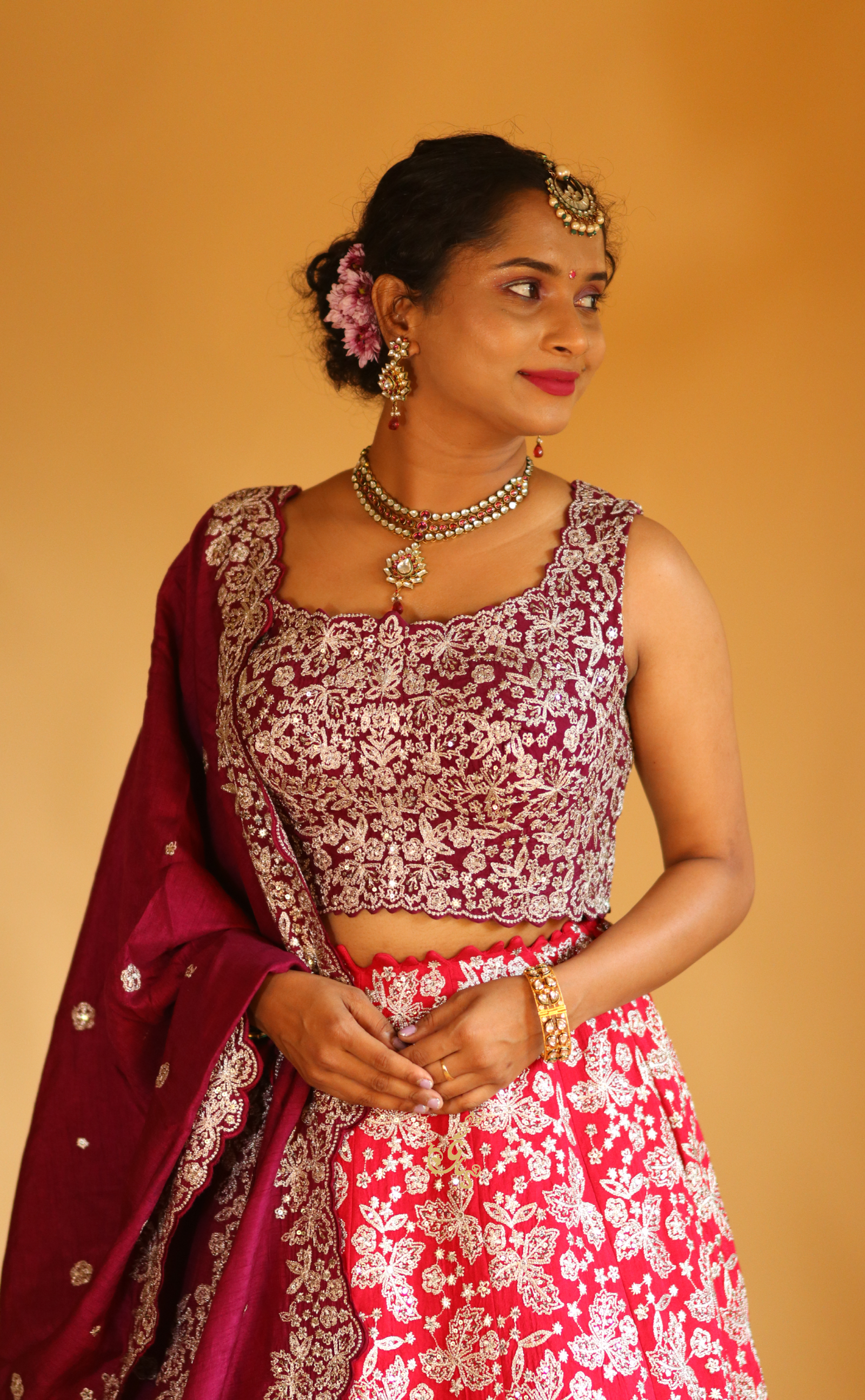 Rani Embroidery Lehenga In Vegan Raw Silk