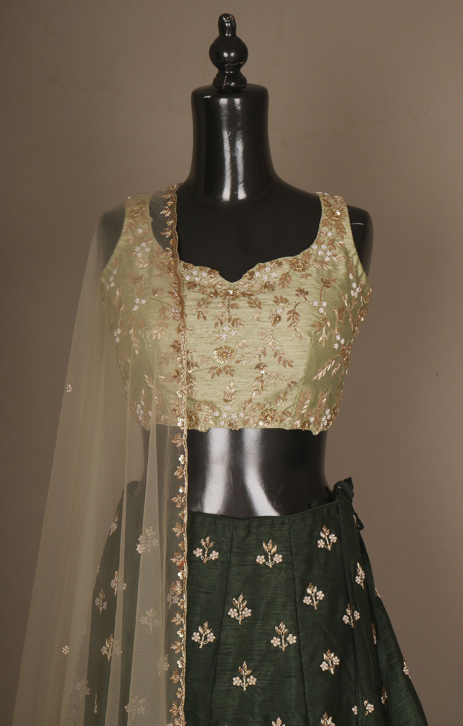 Vegan Raw Silk Lehenga With Zardosi And Cutdana Work