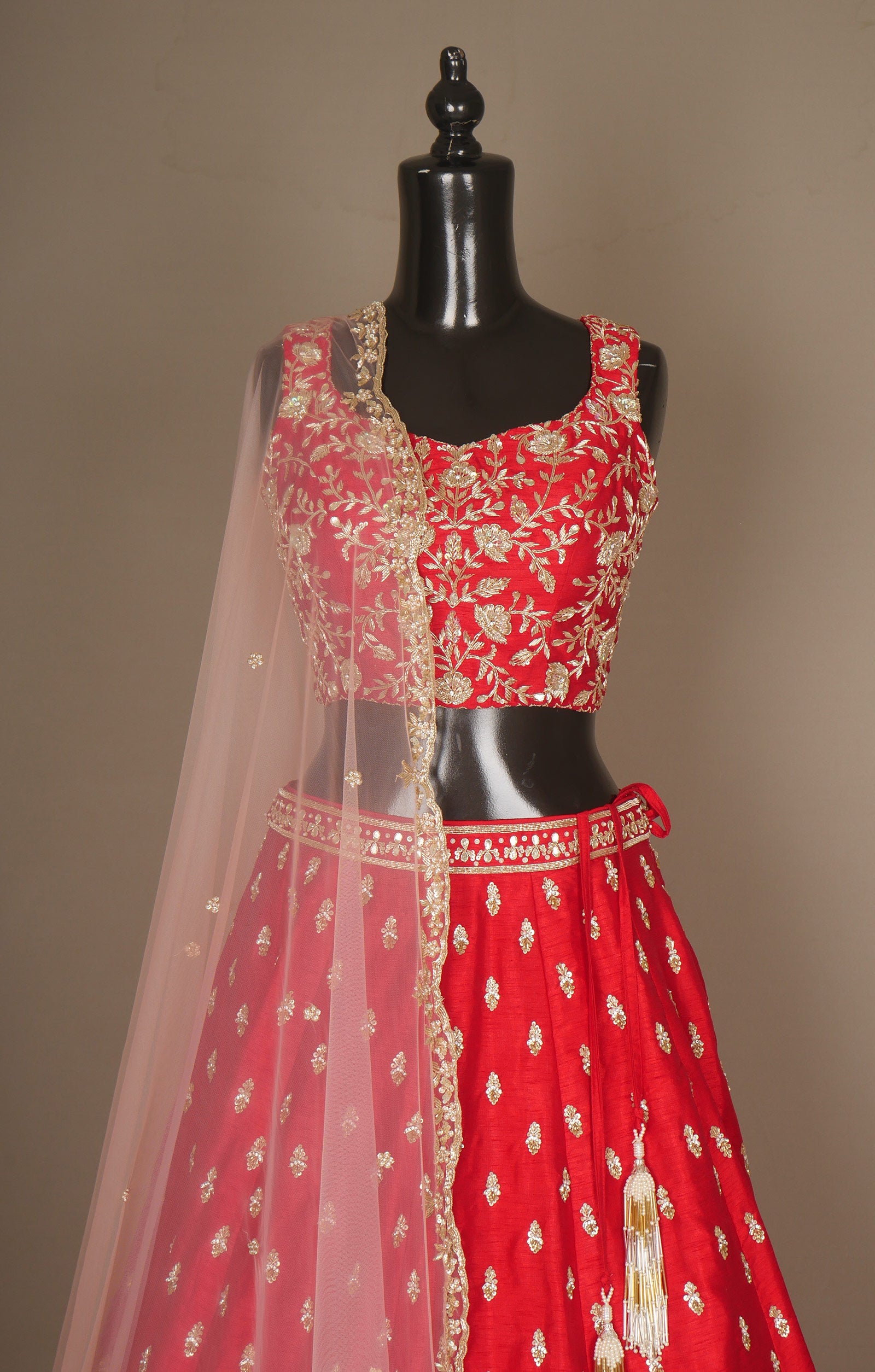 Vegan Raw Silk Bridal Lehenga With Zardosi Work