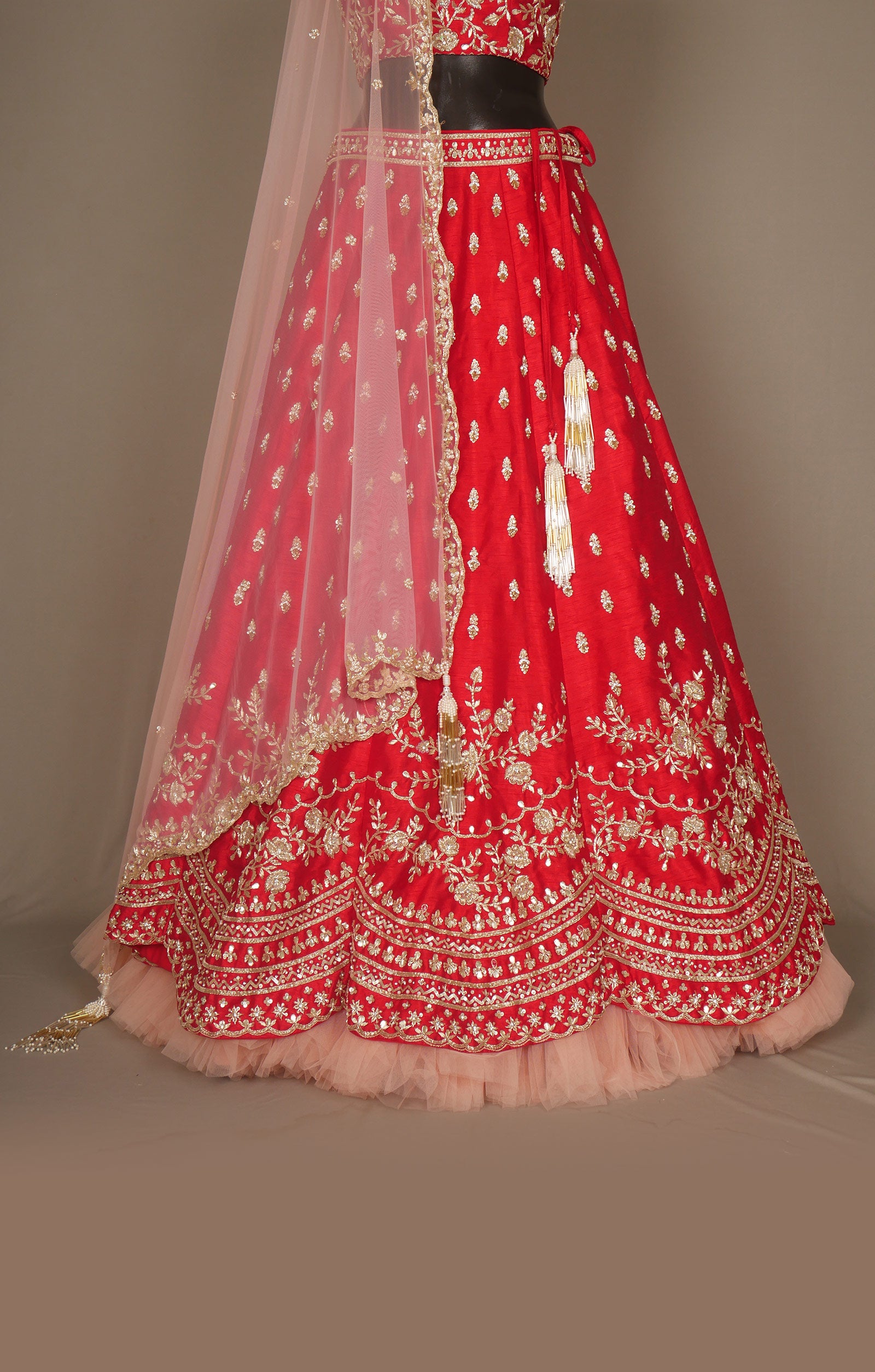 Vegan Raw Silk Bridal Lehenga With Zardosi Work