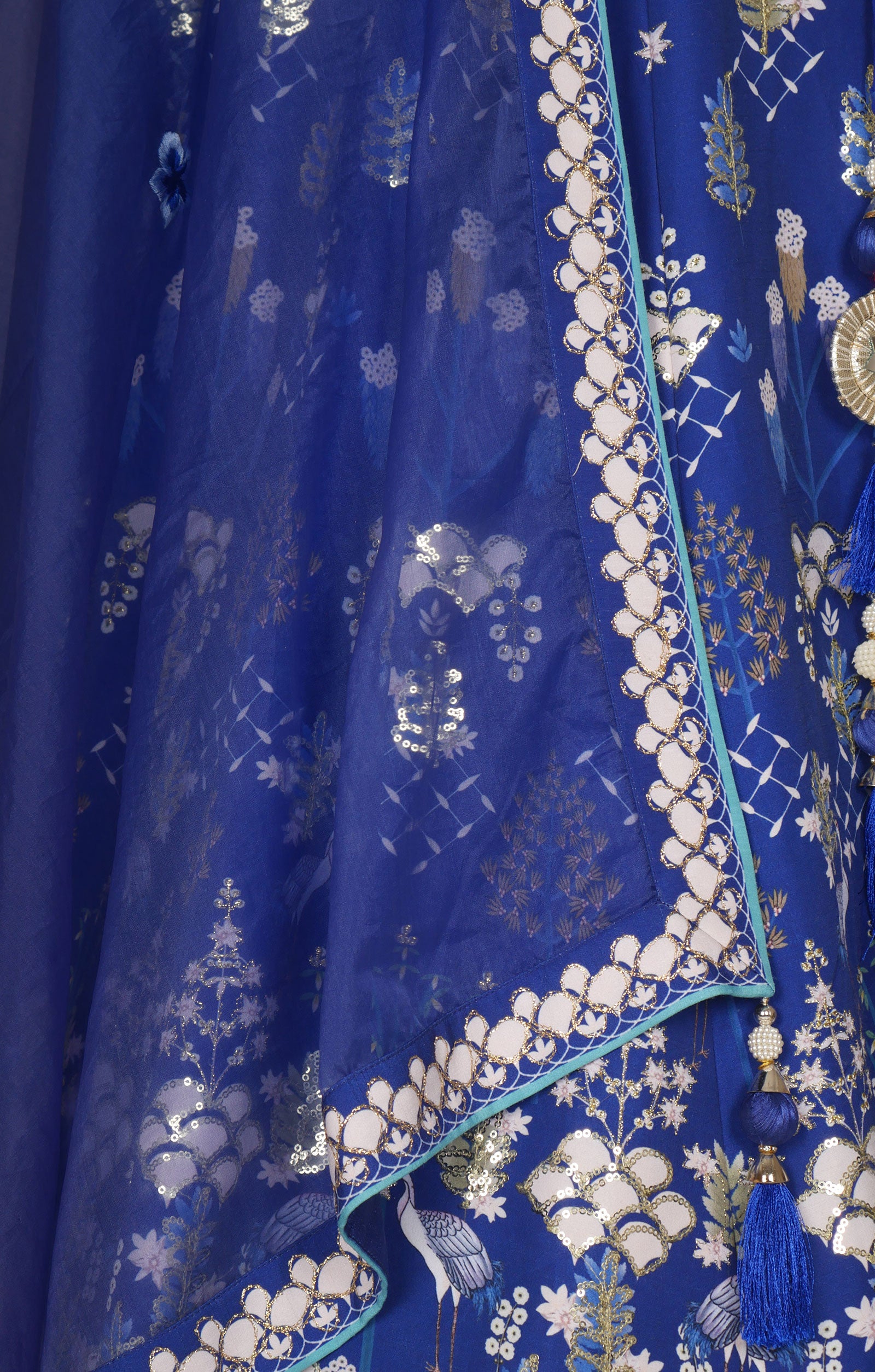 Vegan Tussar Printed Lehenga with Sequins Work