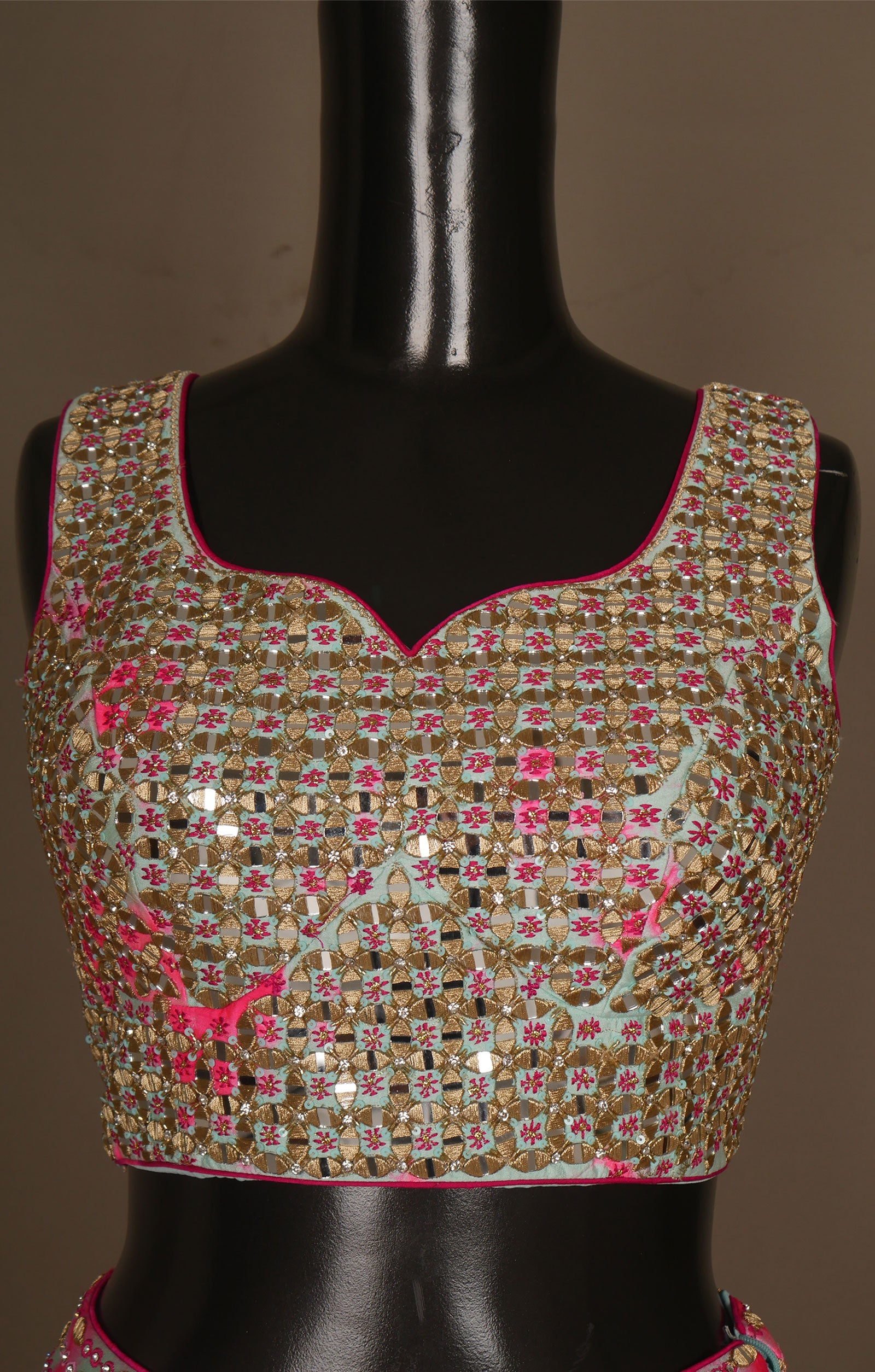 Multicoloured Vegan Raw Silk Lehenga With Mirror Work