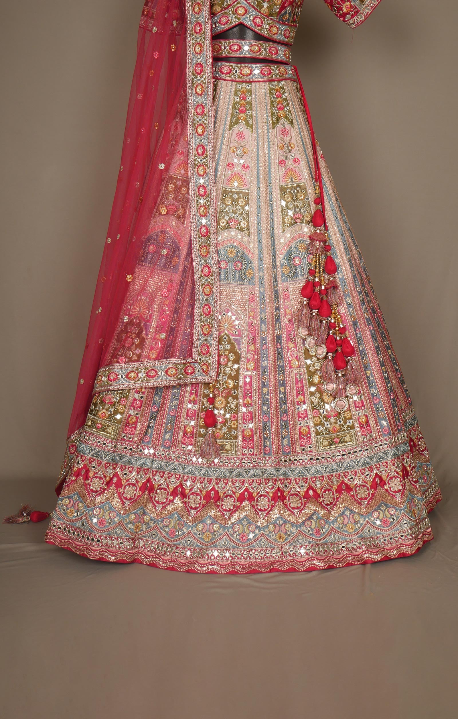 Vegan Velvet Lehenga with Mirror And Resham Embroidery