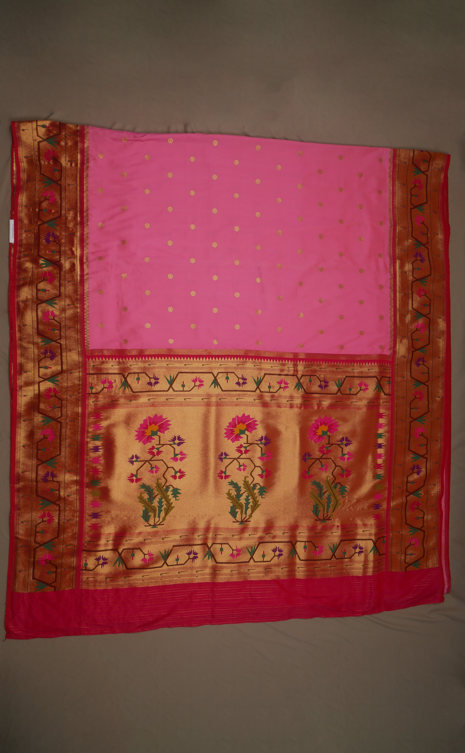 Pink Vegan Silk Paithani With Contrast Border