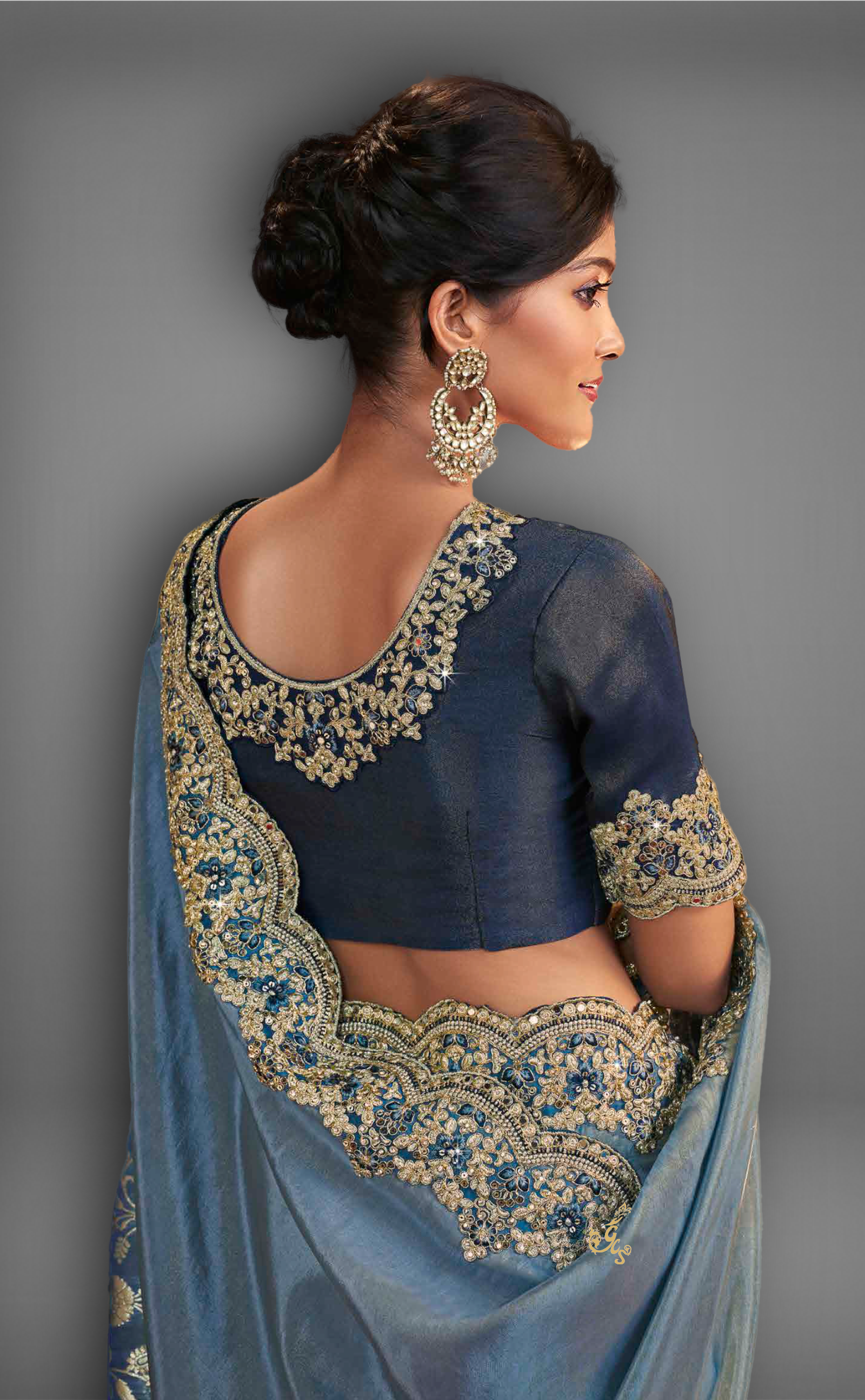 Blue Shaded Saree With Embroidered Border In Soft Vegan Tissue Georgette