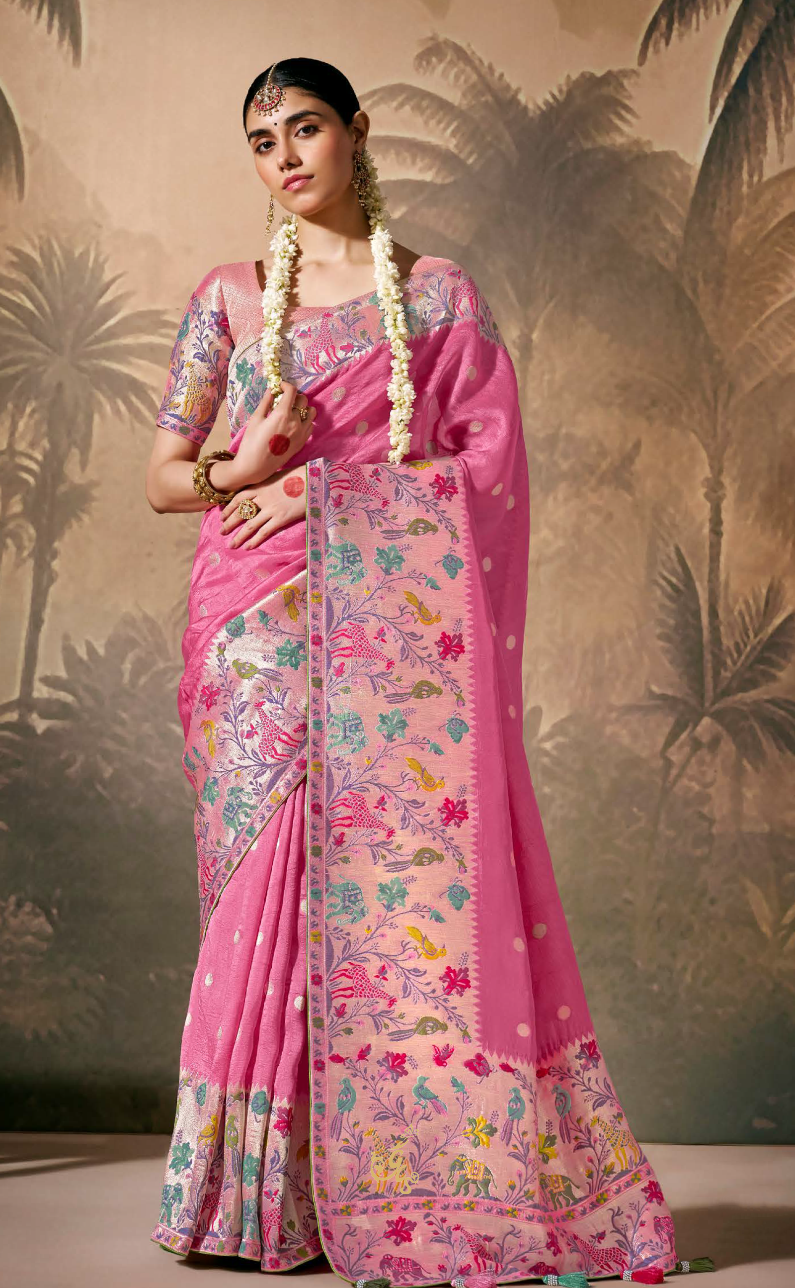 Pink Vegan Muga Silk Saree