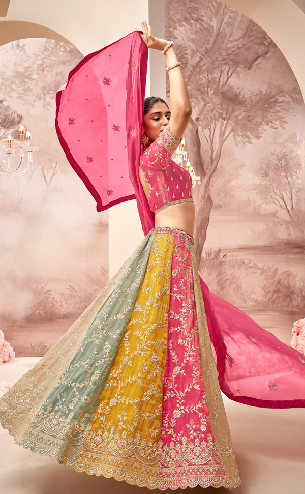 Dazzling Prism Multicolour Vegan Tissue Georgette Lehenga