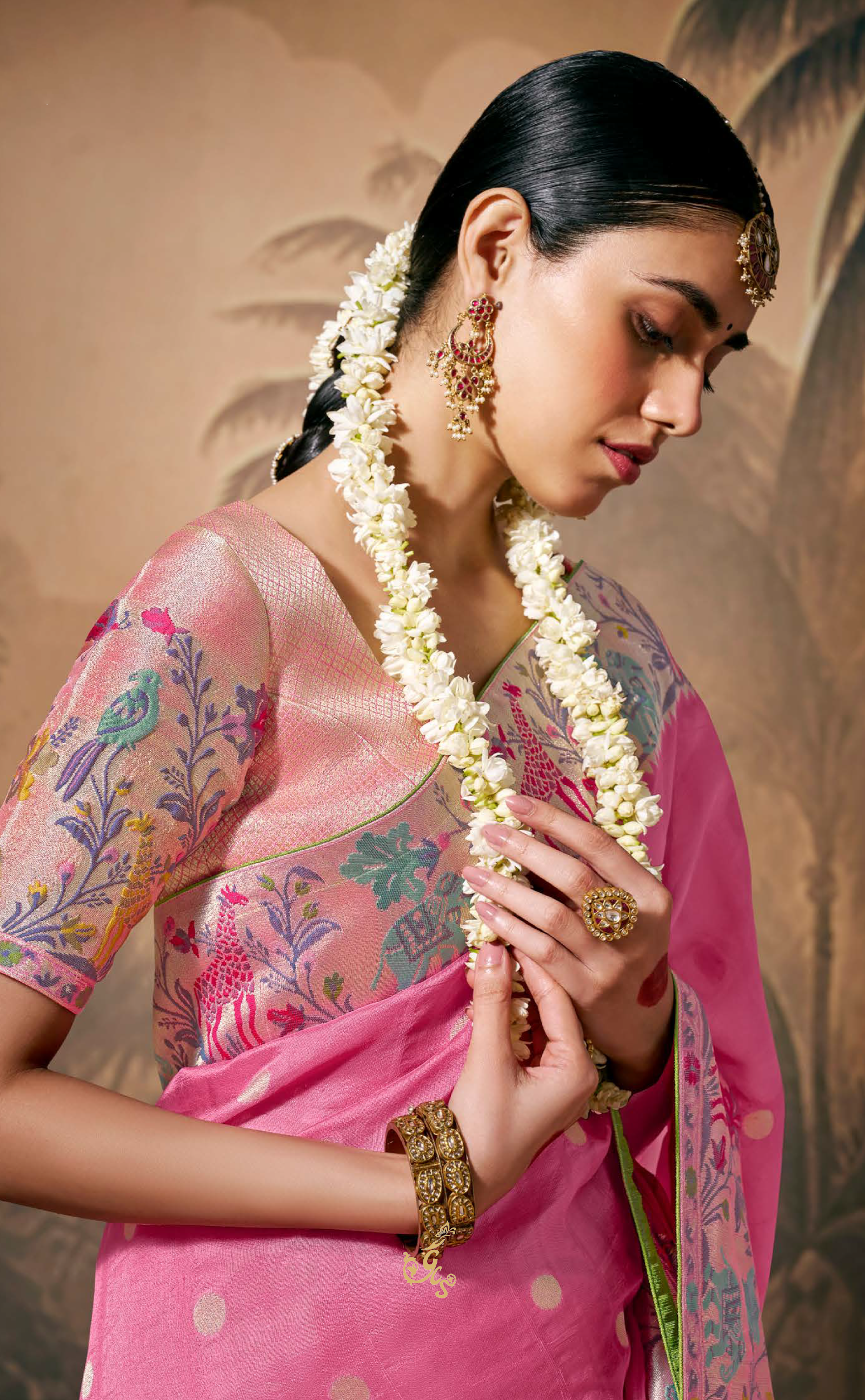 Pink Vegan Muga Silk Saree