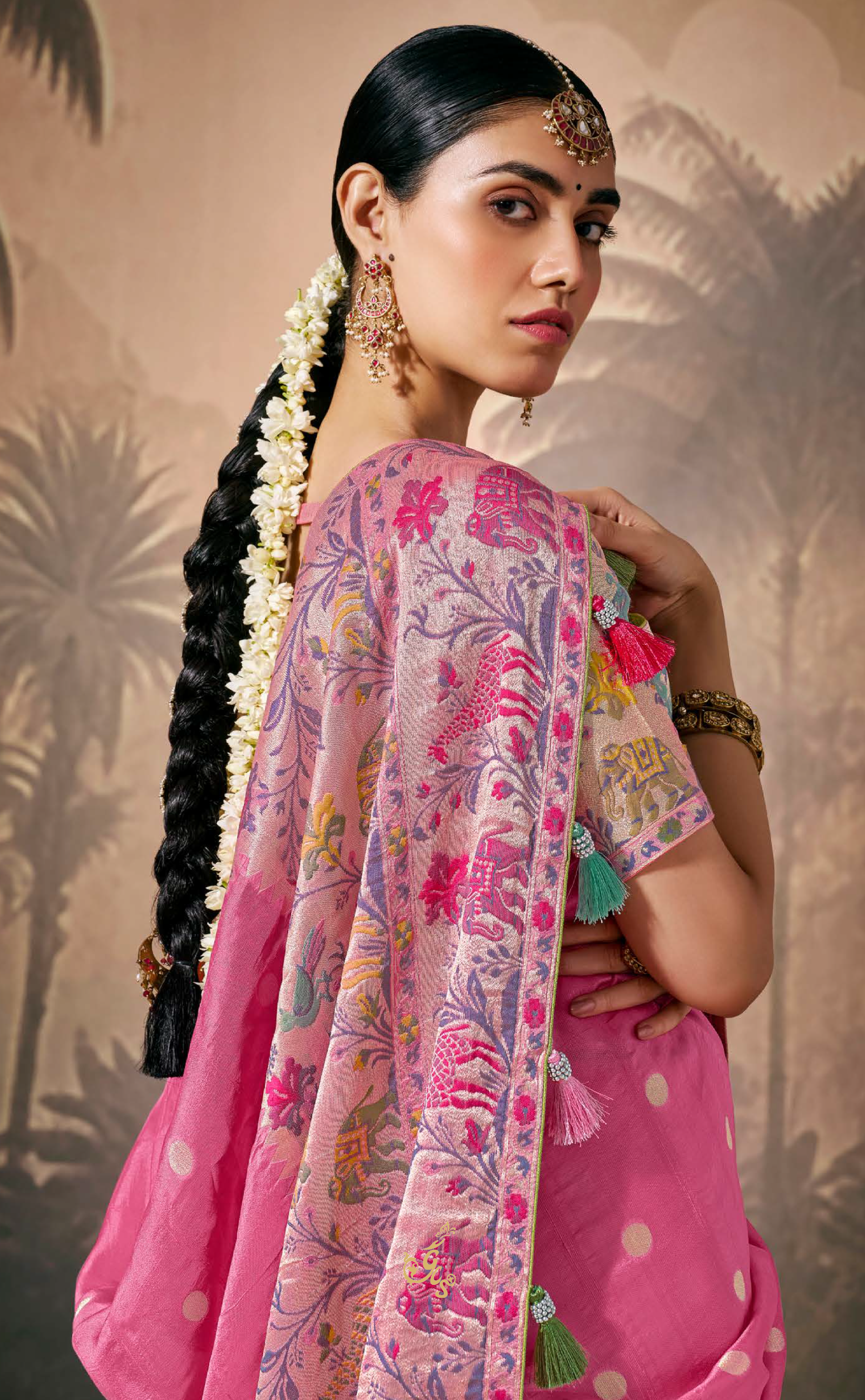 Pink Vegan Muga Silk Saree