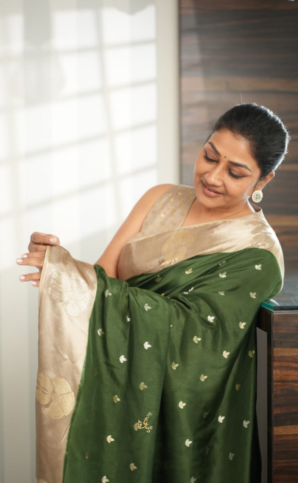 Elegant Green Vegan Mashru Silk Saree