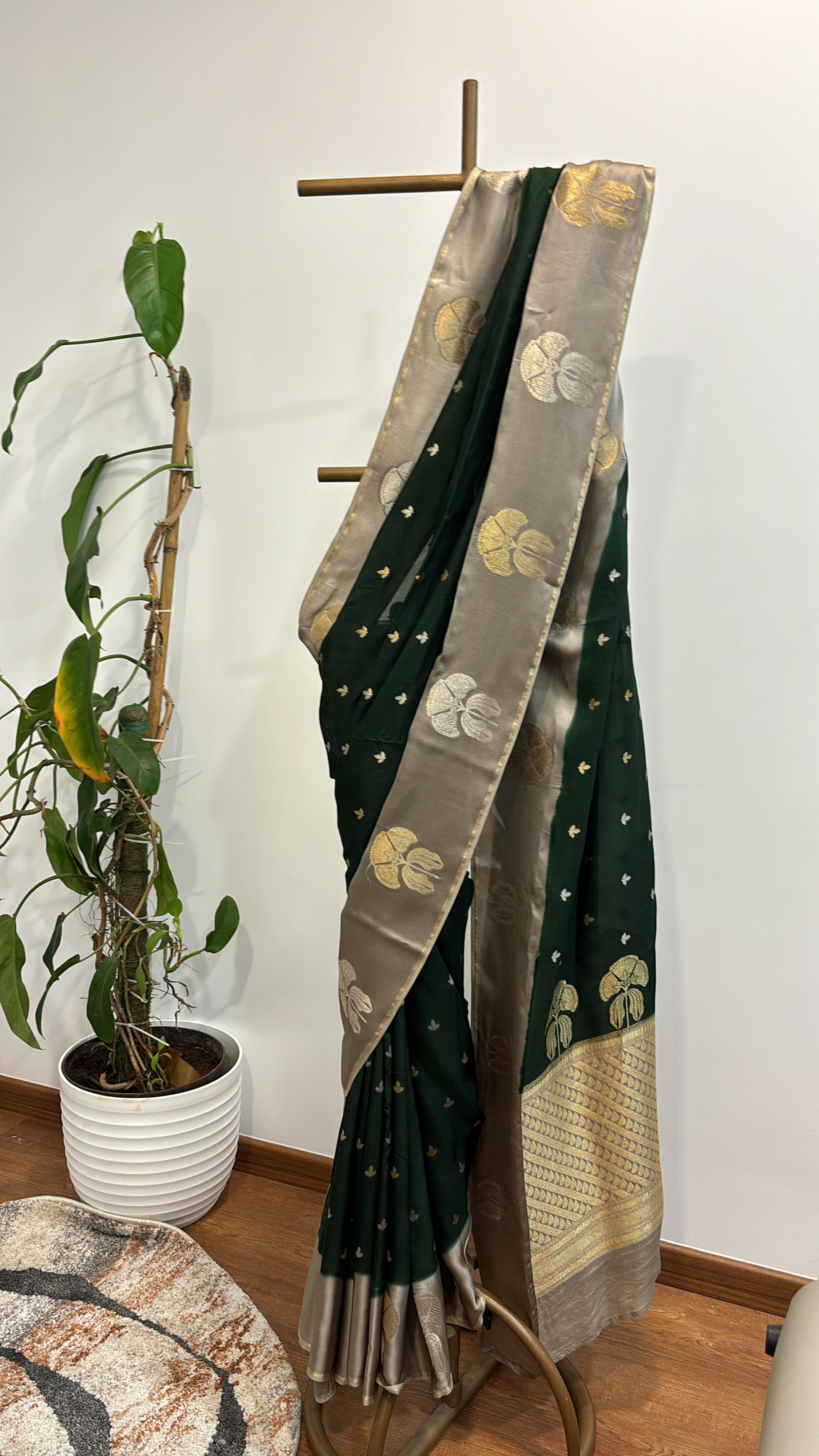 Leaf Green Vegan Muga Silk Saree