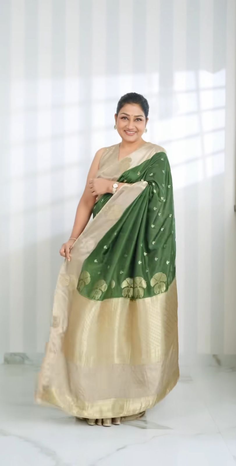 Elegant Green Vegan Muga Silk Saree