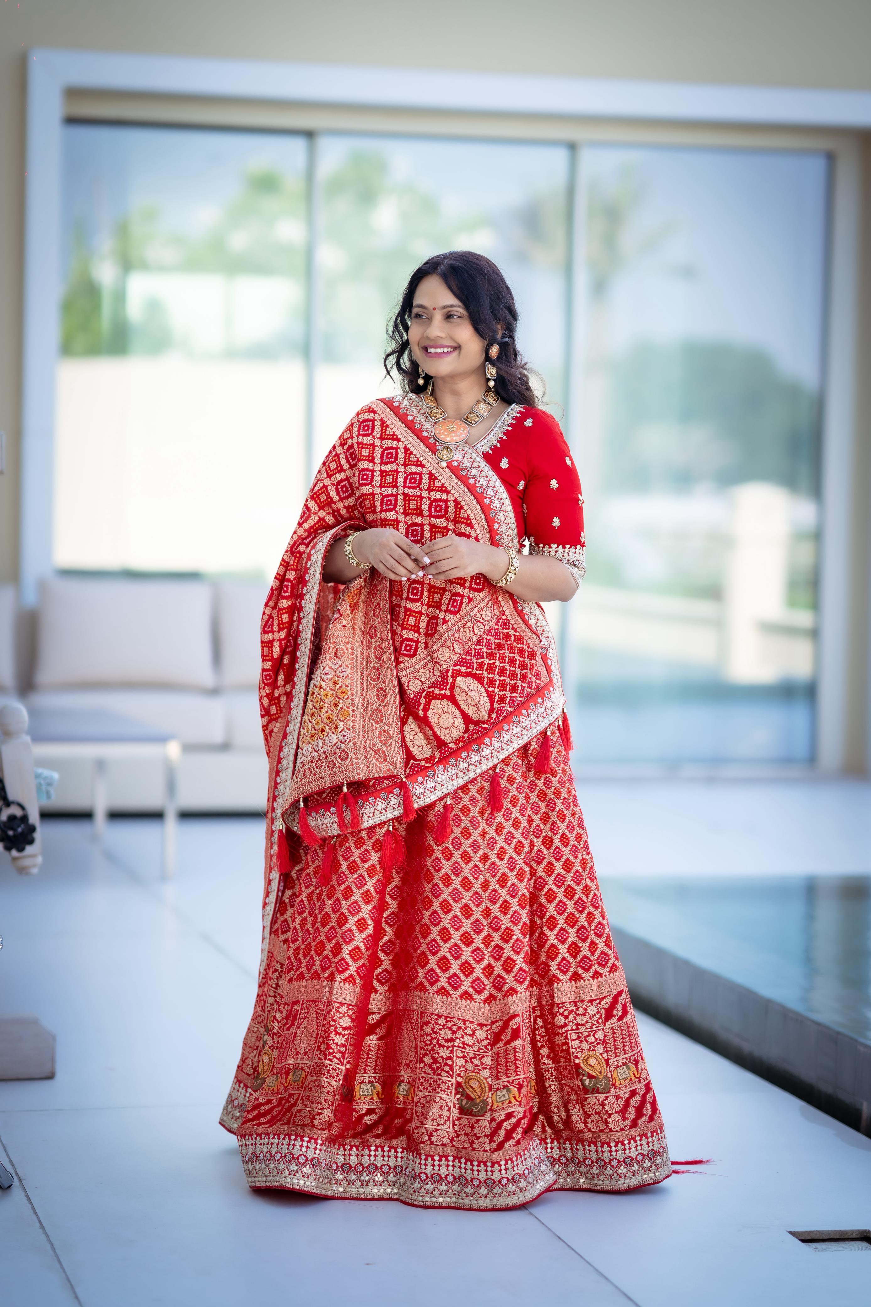 Red Vegan Silk Patola Lehenga