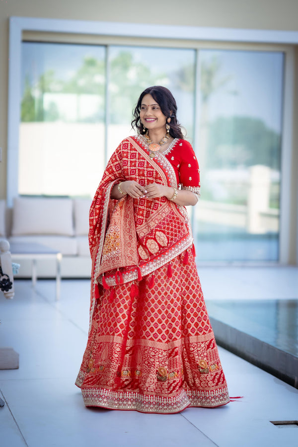 Red Vegan Silk Patola Lehenga