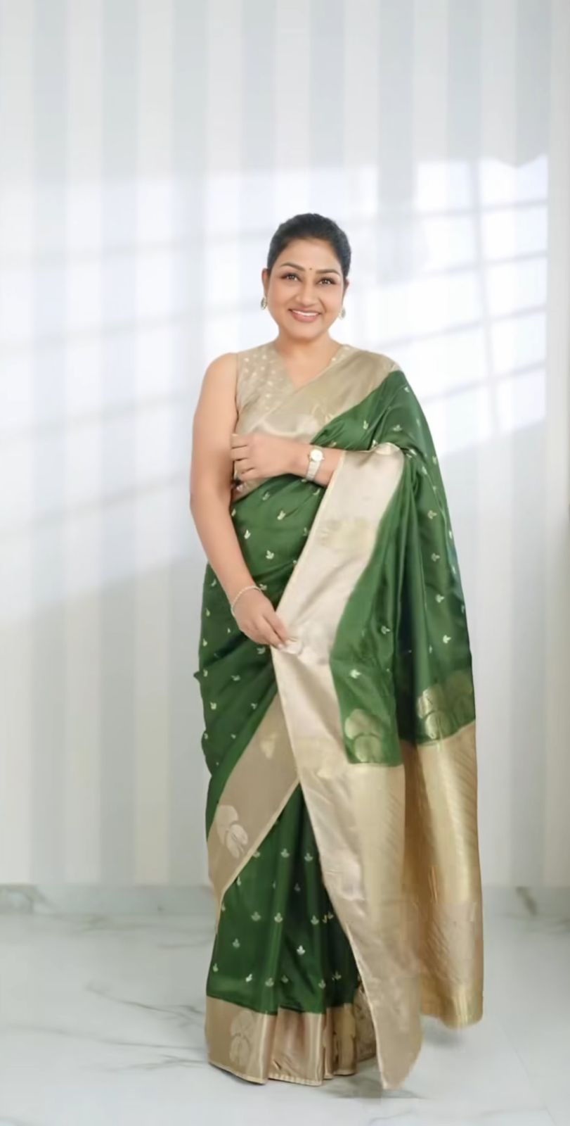 Elegant Green Vegan Muga Silk Saree