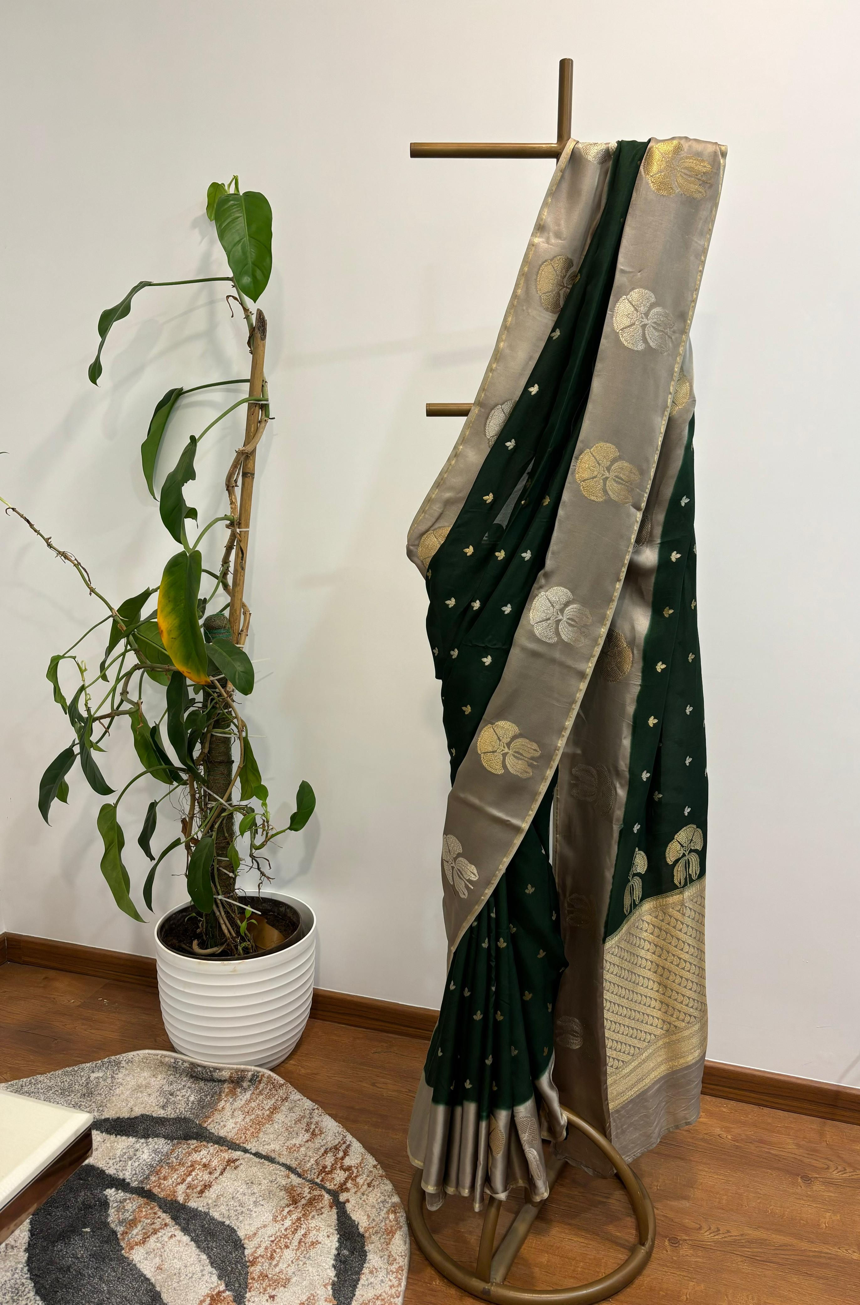 Leaf Green Vegan Muga Silk Saree