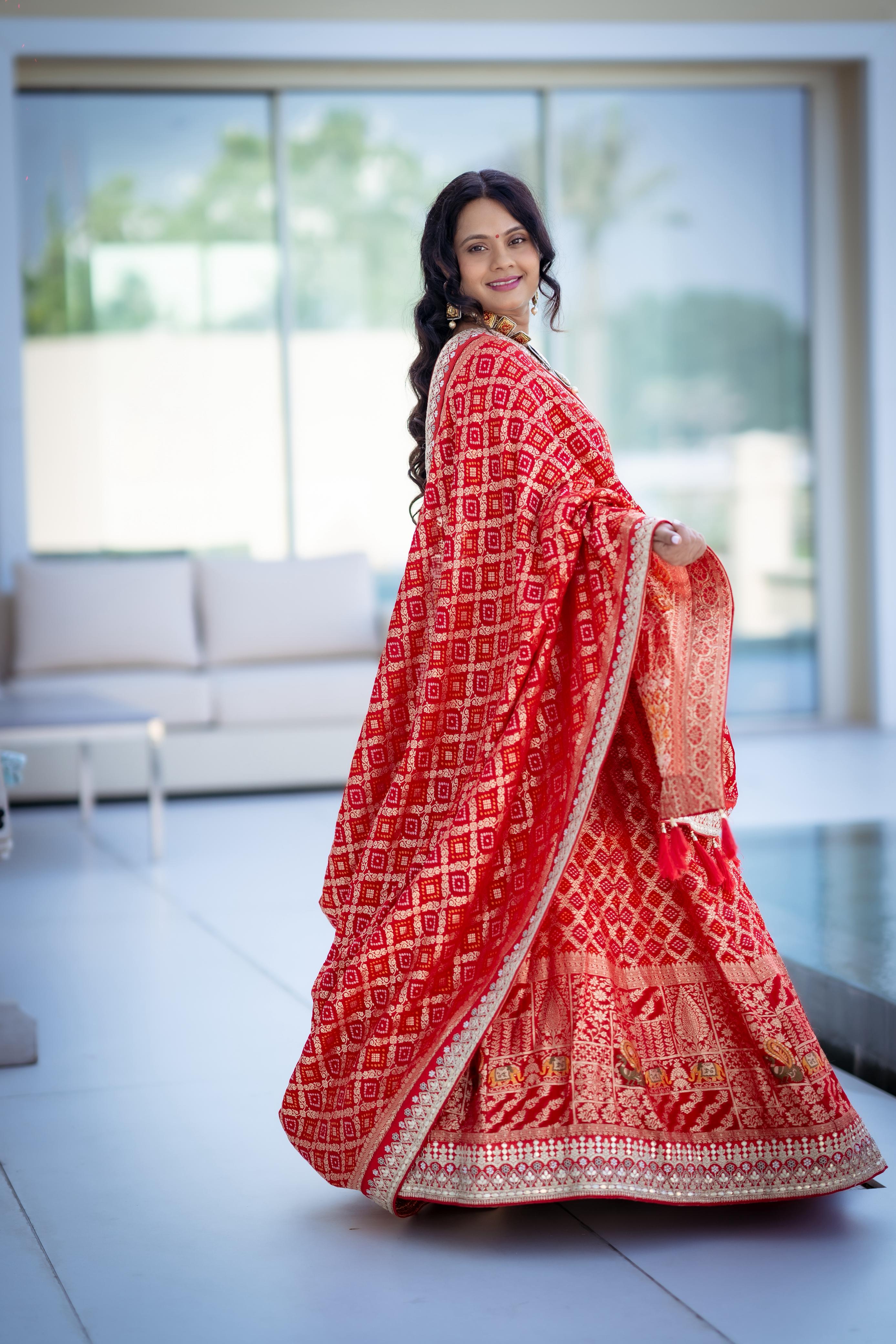 Red Vegan Silk Patola Lehenga