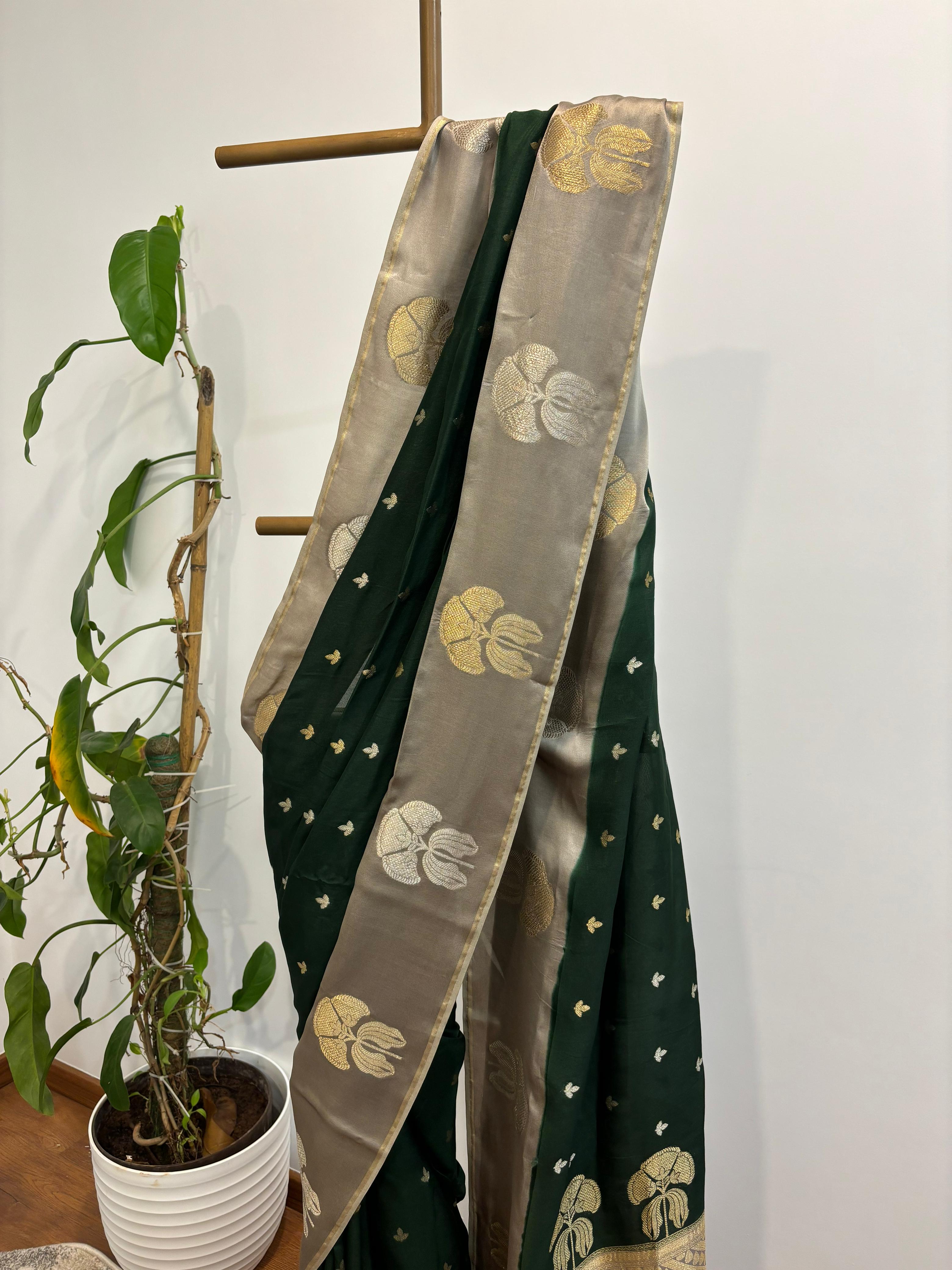 Leaf Green Vegan Muga Silk Saree