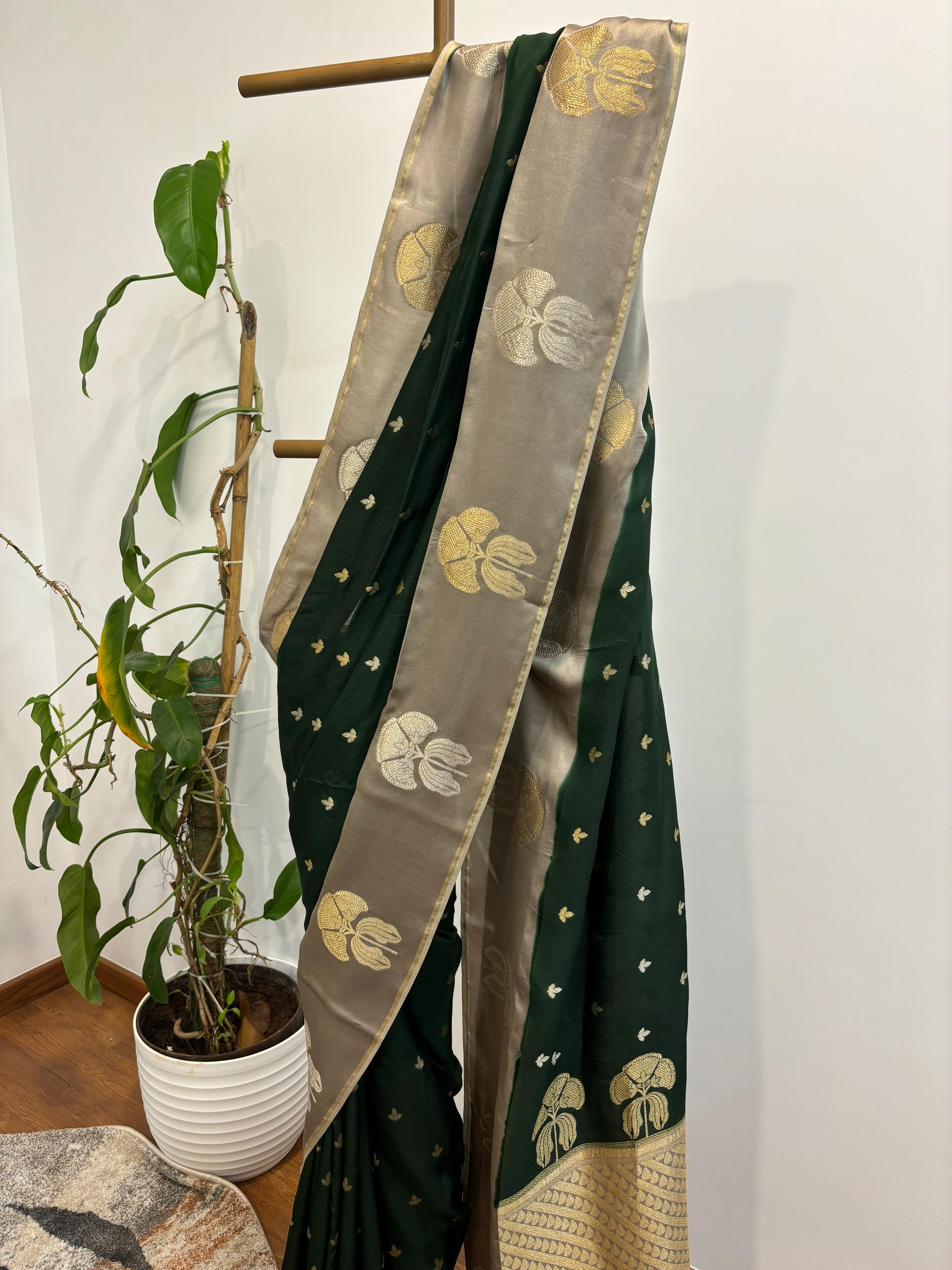 Leaf Green Vegan Muga Silk Saree