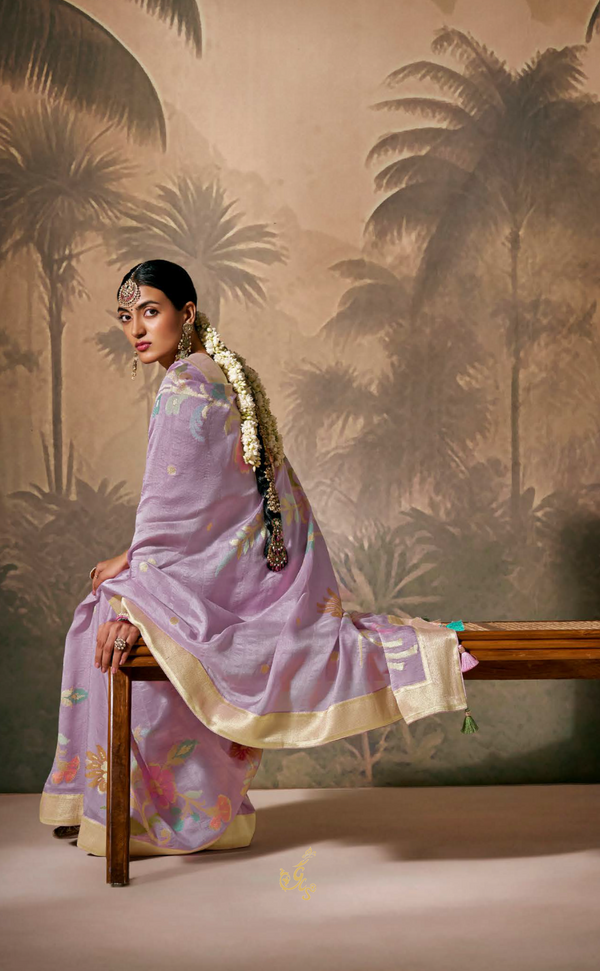 Lavender Vegan Muga Silk Saree