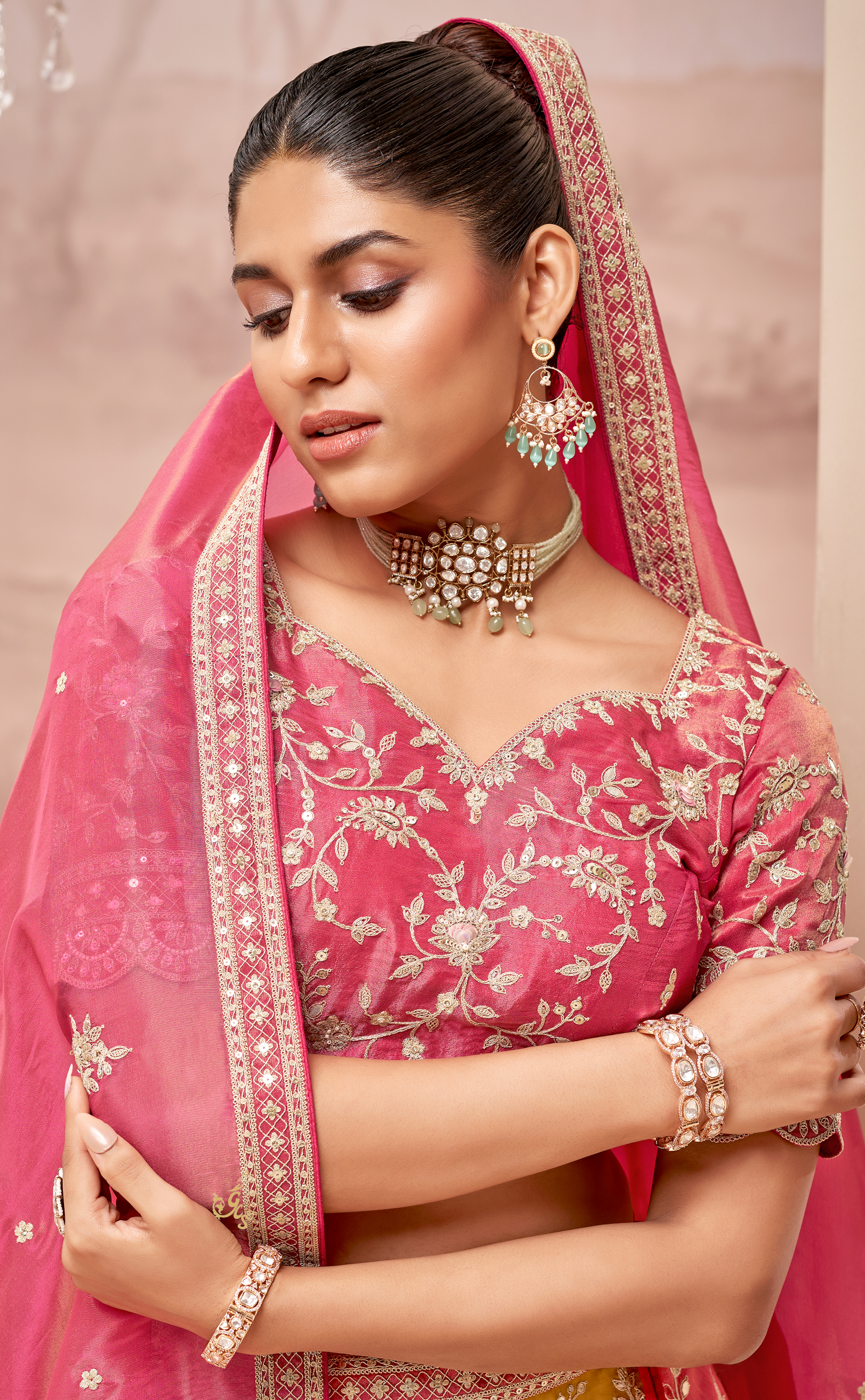 Dazzling Prism Multicolour Vegan Tissue Georgette Lehenga