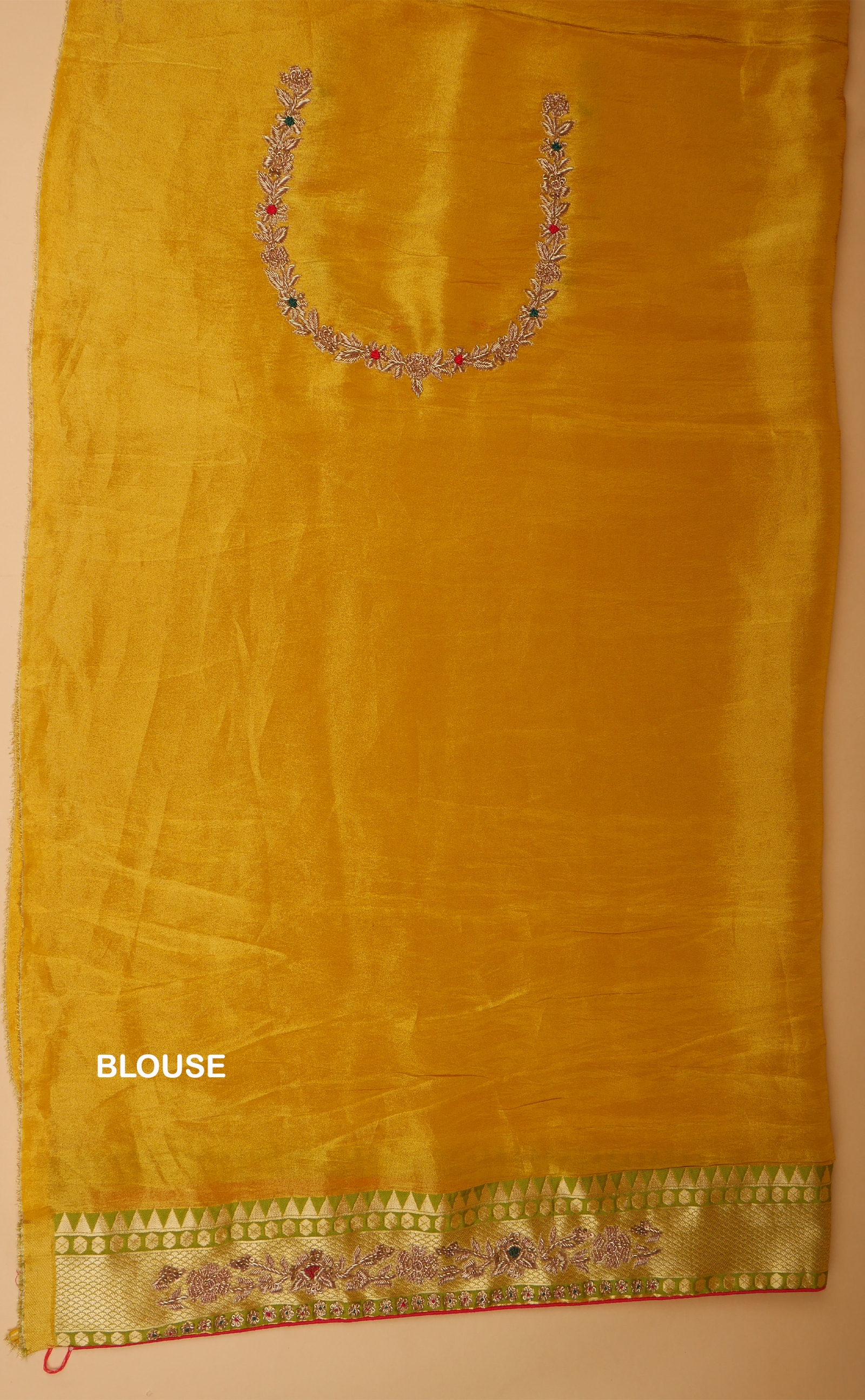 Mustard Hand Embroidery Bridal Saree In Vegan Banarasi Tissue Georgette