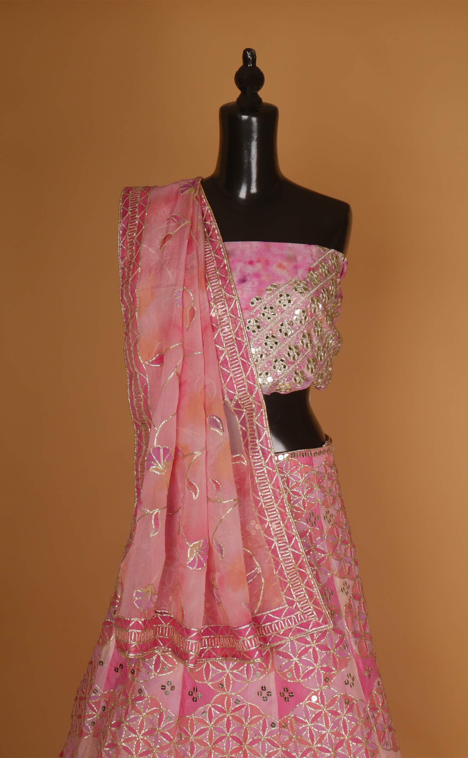 Multicoloured Embroidered Lehenga In Vegan Organza