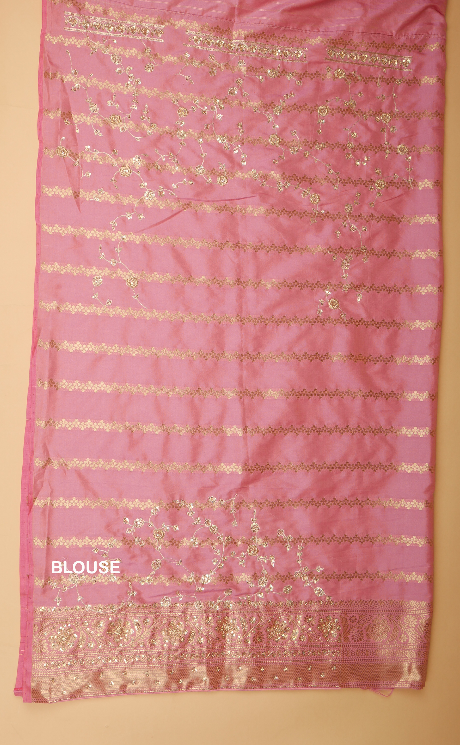 Pink Hand Embroidery Bridal Saree In Vegan Silk Banarasi