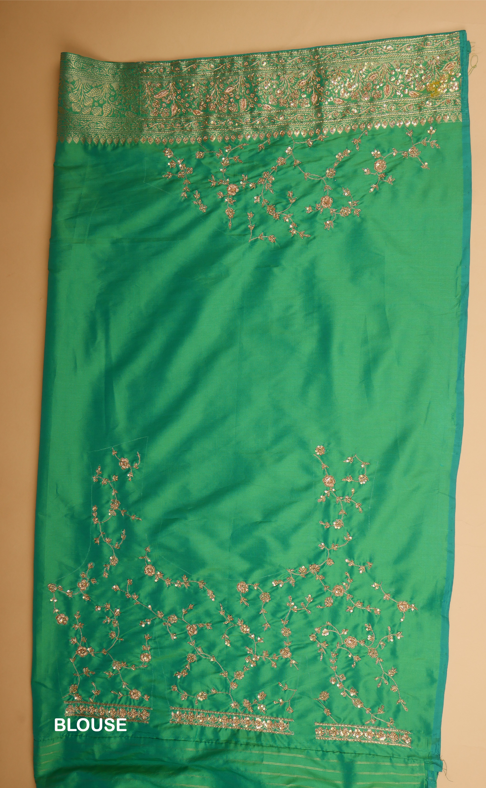 Peacock Green Hand Embroidery Bridal Saree In Vegan Silk Banarasi