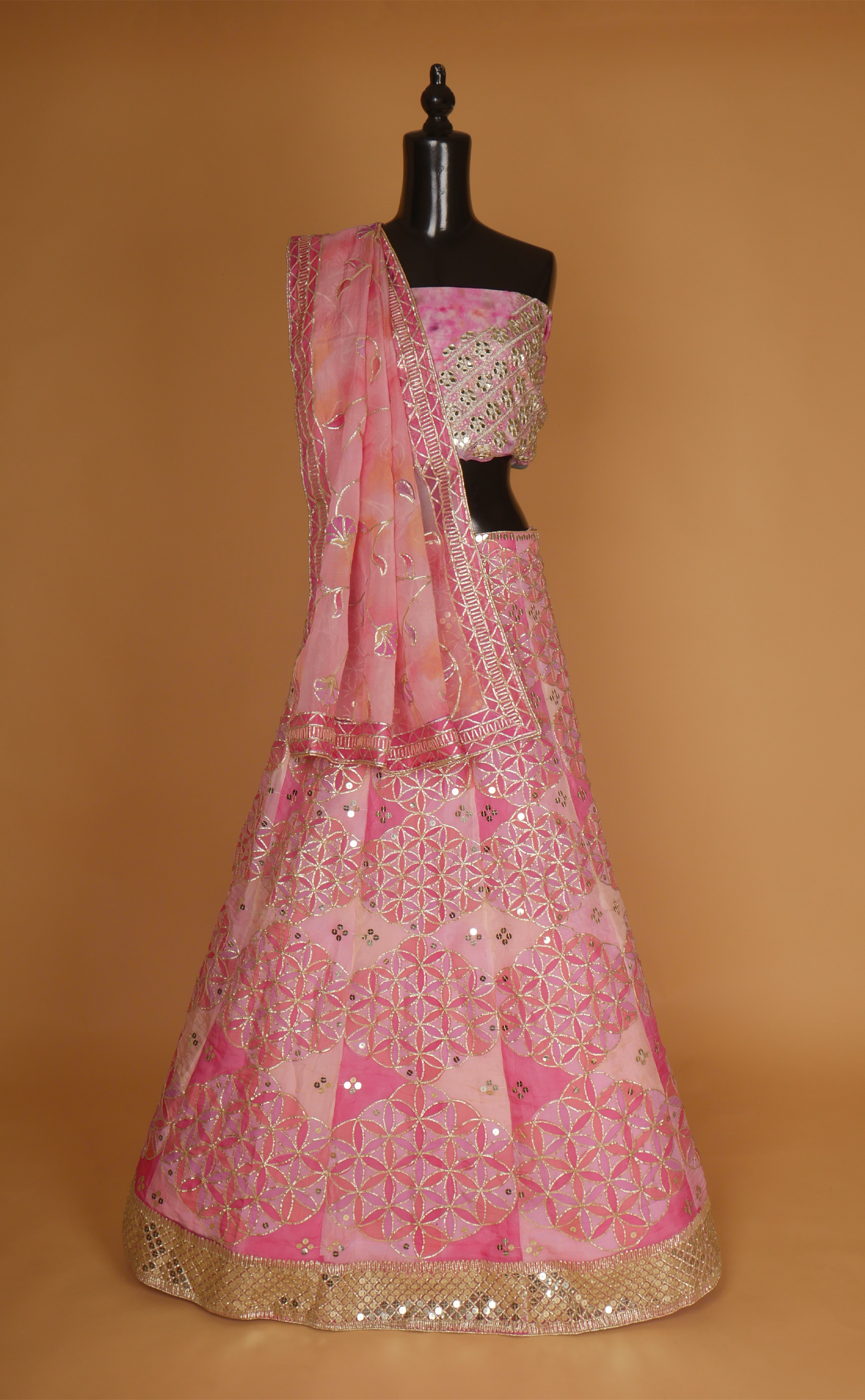 Multicoloured Embroidered Lehenga In Vegan Organza