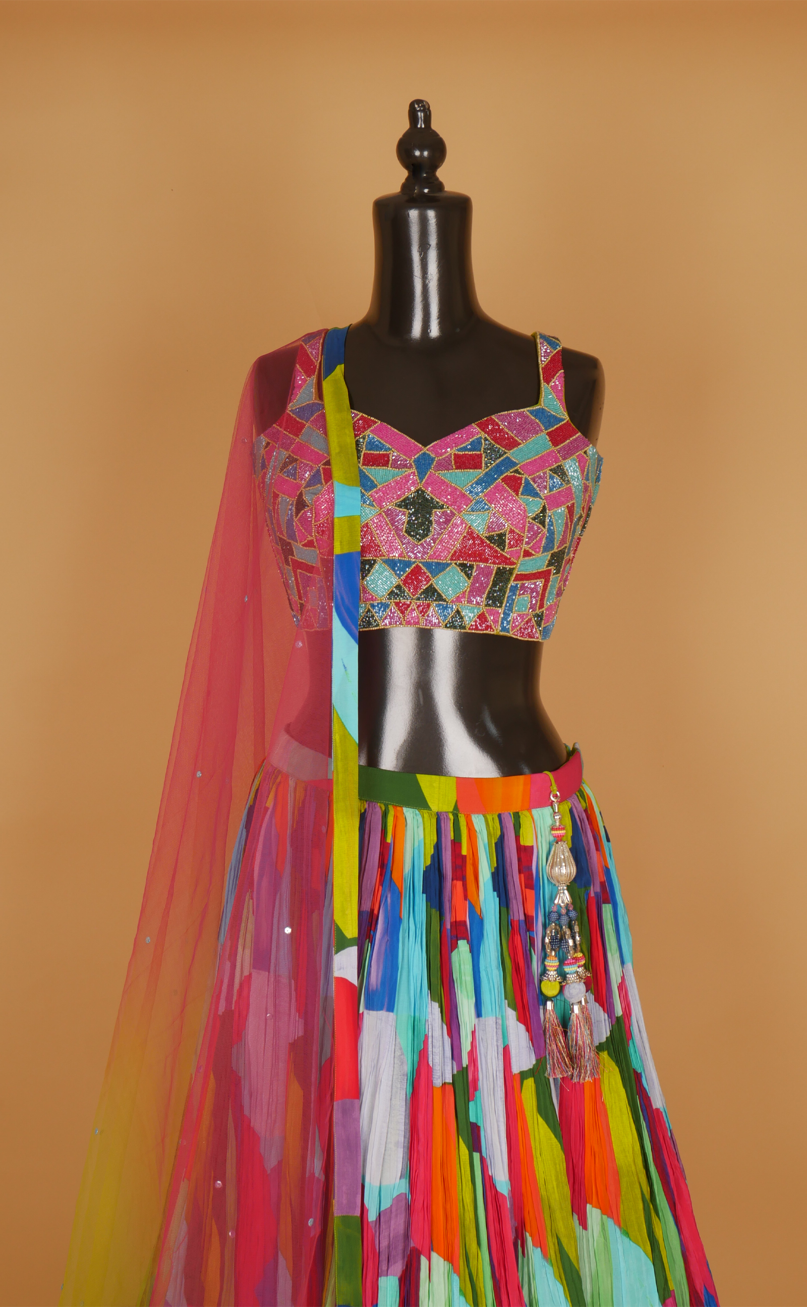 Multicoloured Lehenga In Vegan Georgette