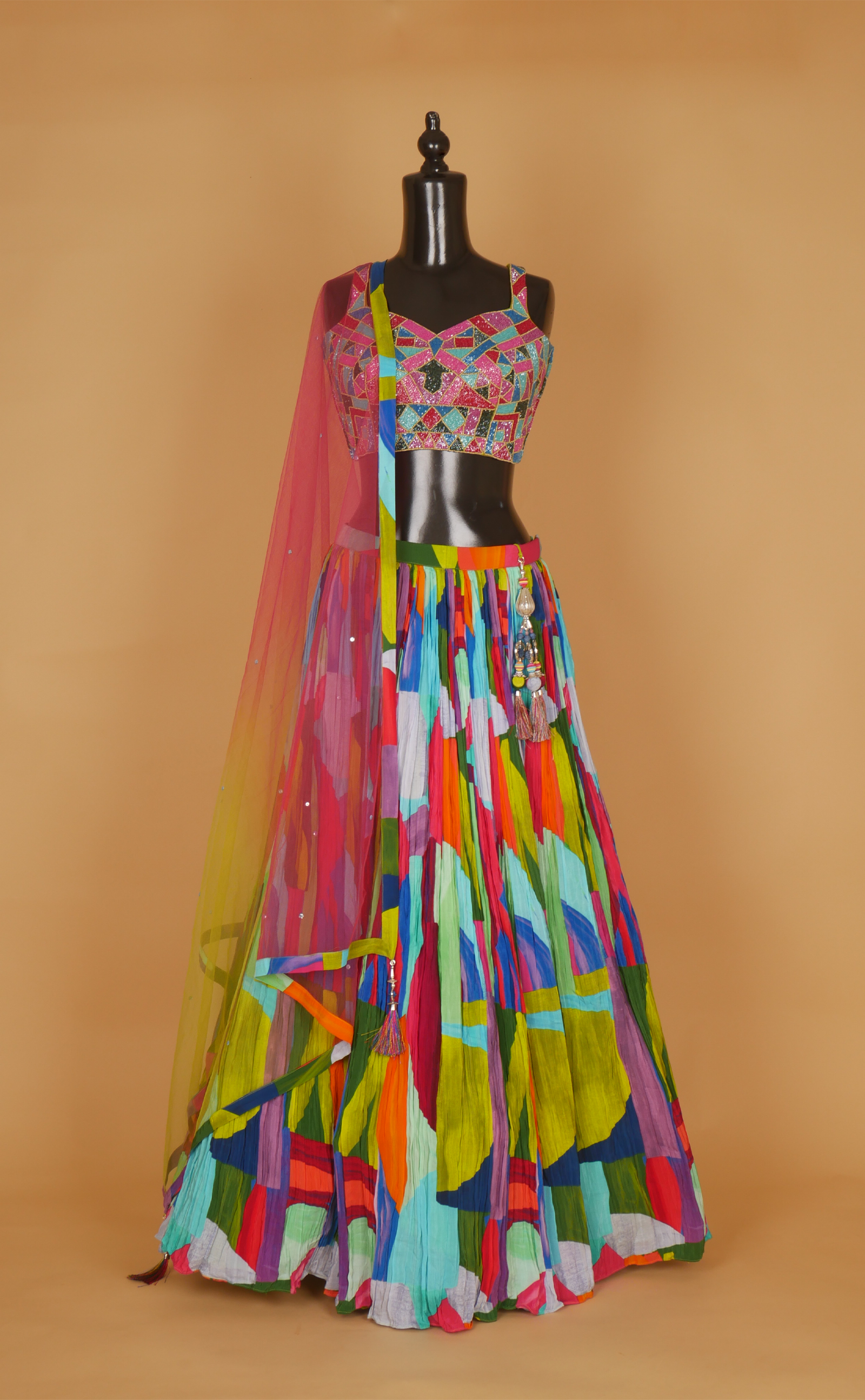 Multicoloured Lehenga In Vegan Georgette