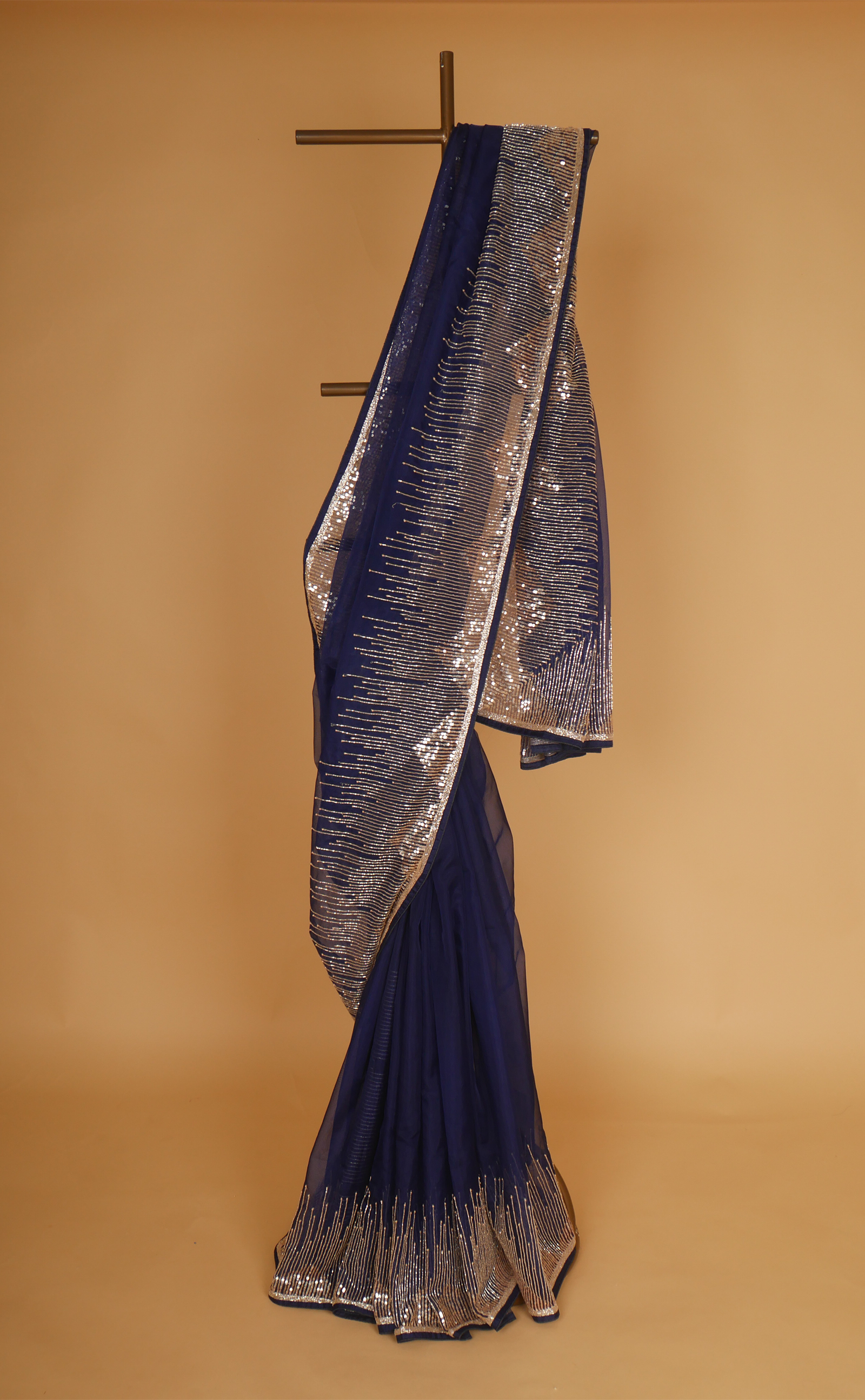 Navy Blue Hand Embroidery Saree In Vegan Soft Organza