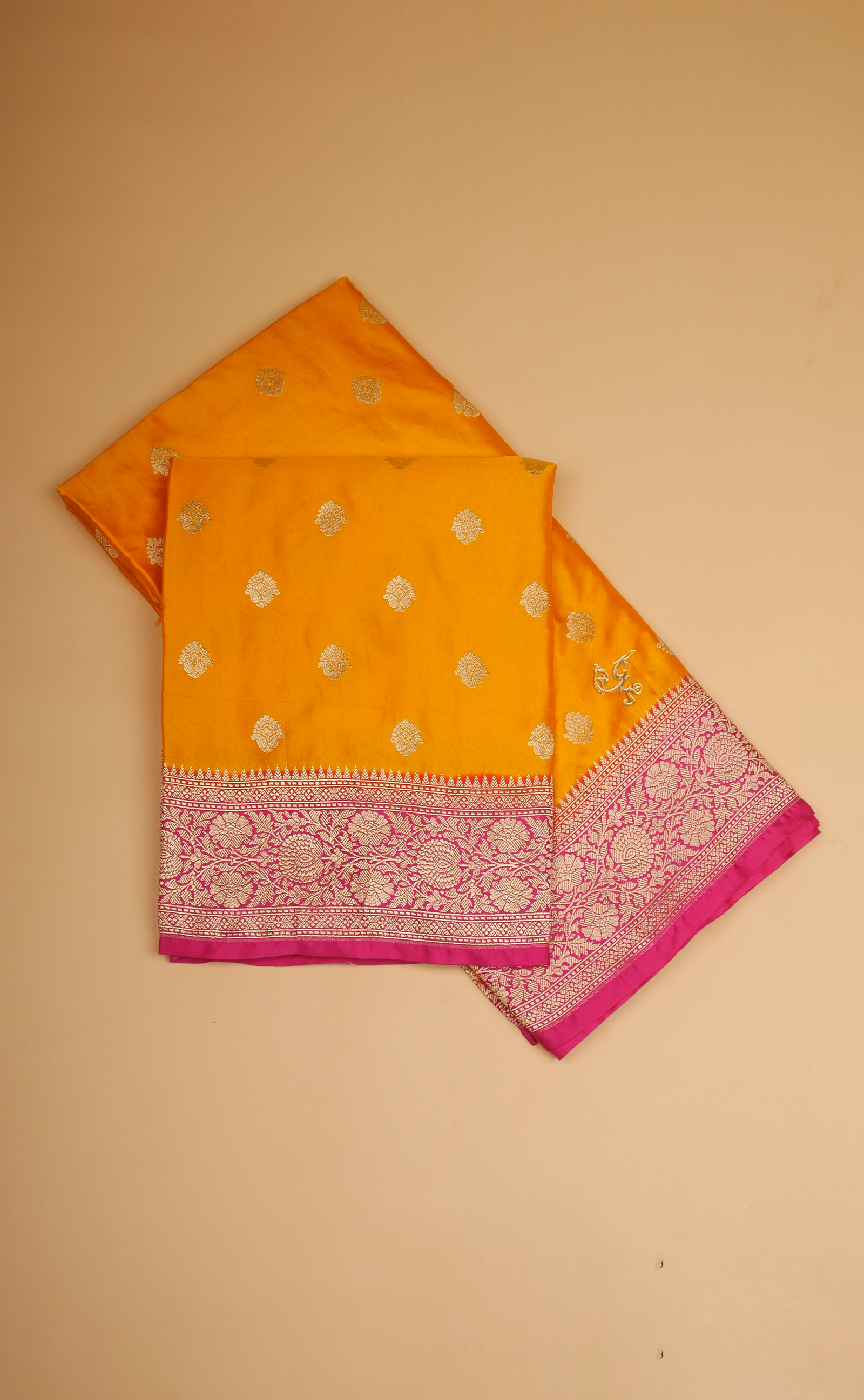 MUSTARD VEGAN SATIN BANARASI WITH CONTRAST BORDER