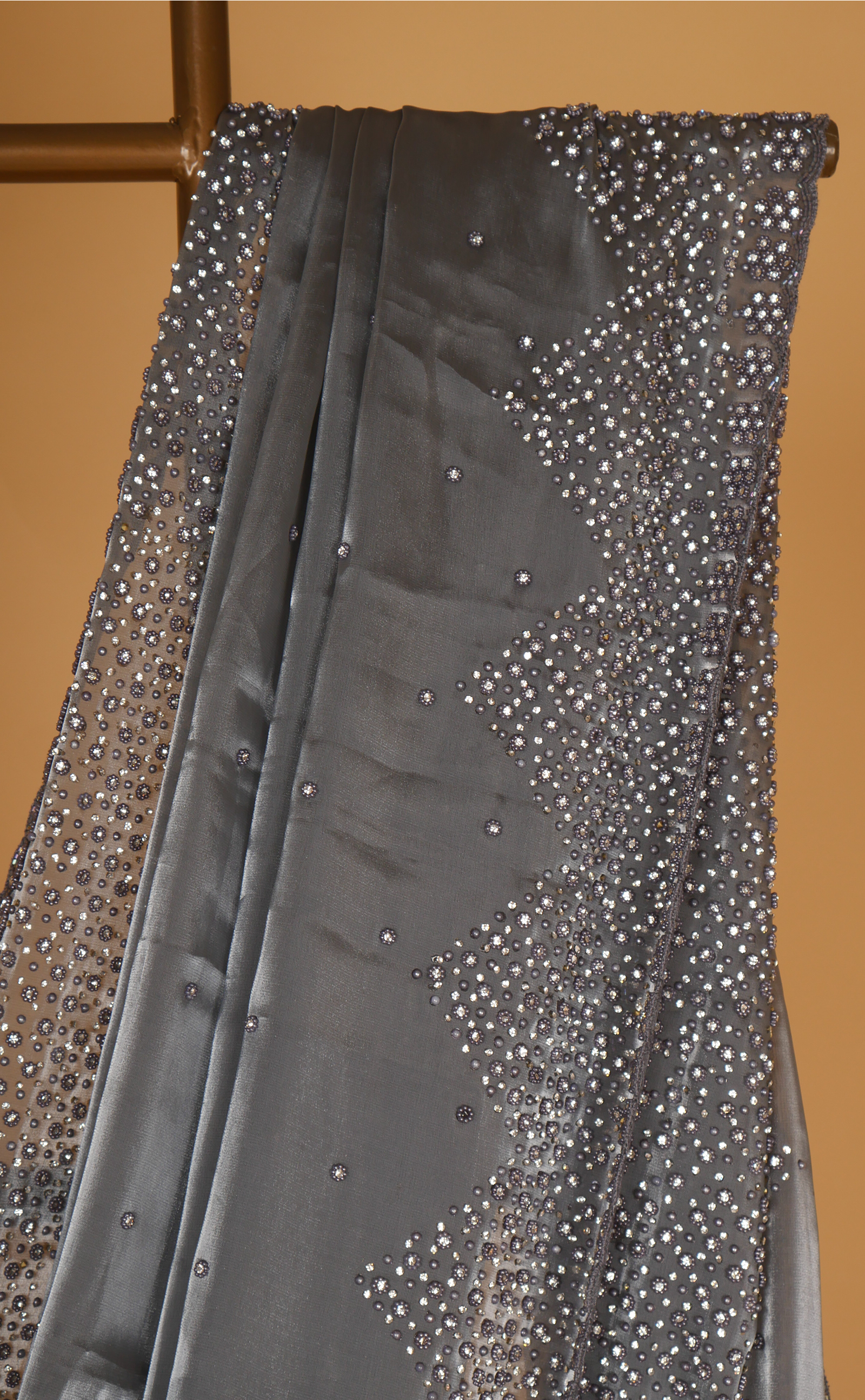 Grey Hand Embroidery Saree In Vegan Glass Organza