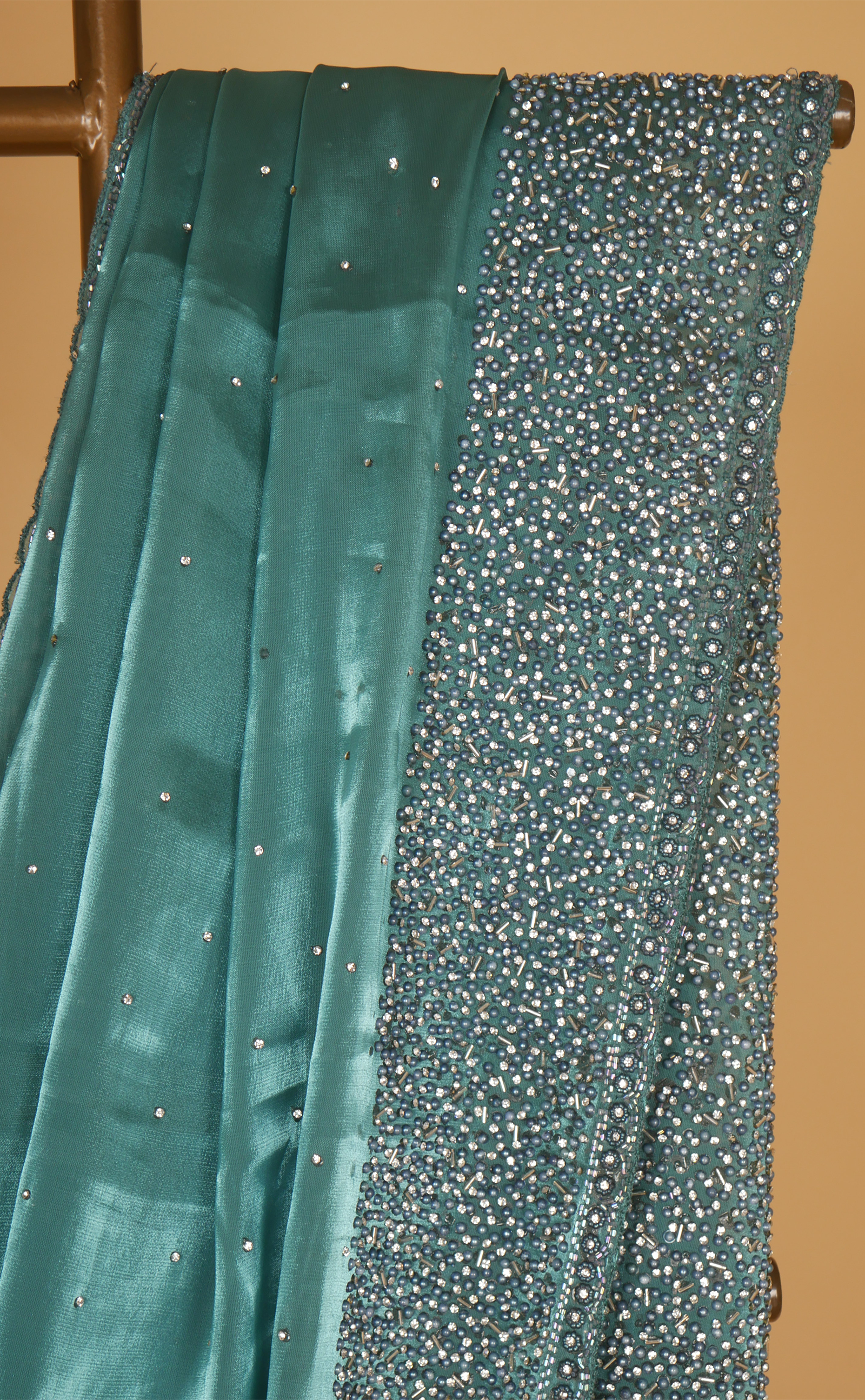 Faded Jade Embroidery Saree In Vegan Glass Organza