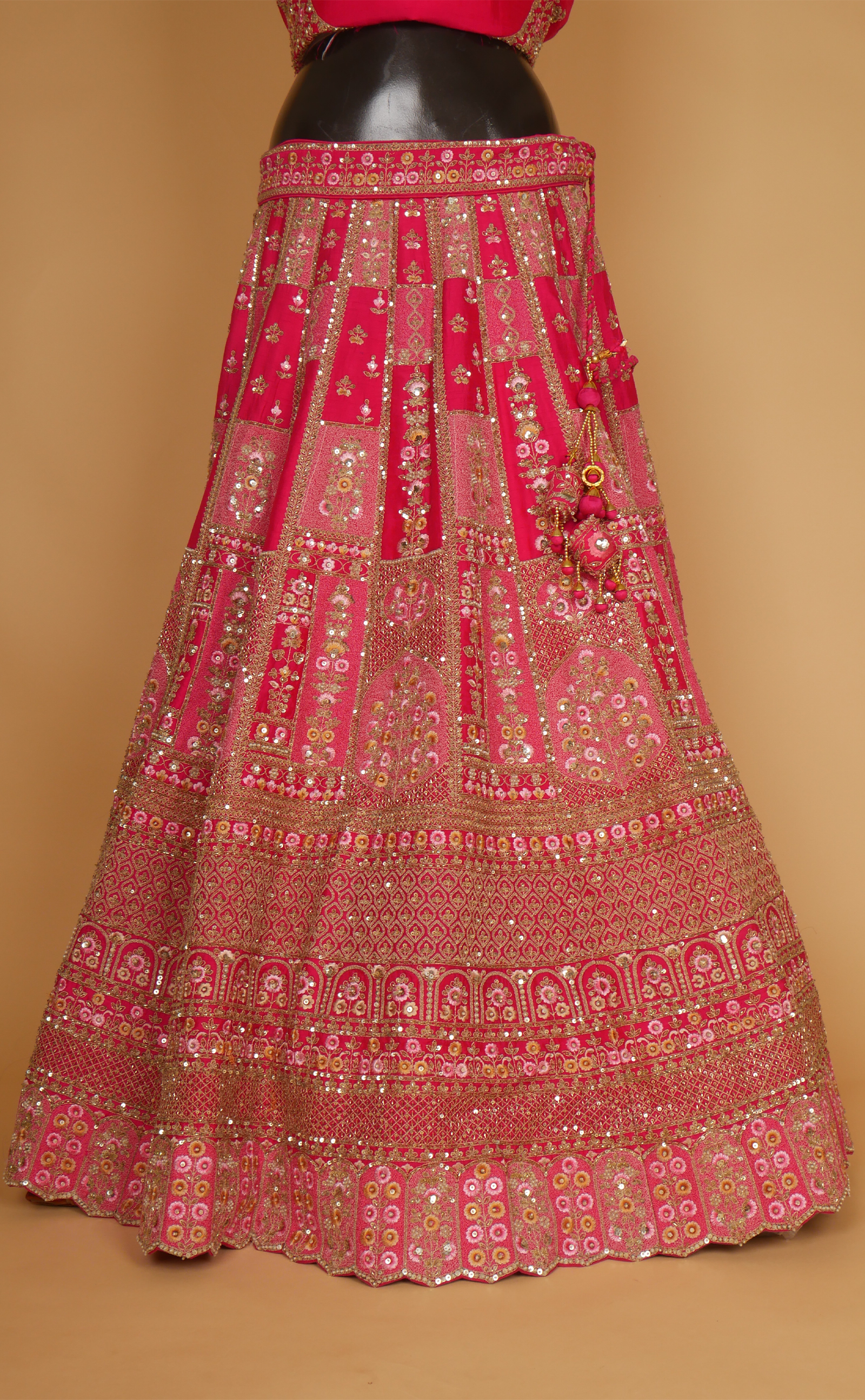 Rani Mix Embroidery Bridal Lehenga In Vegan Raw Silk