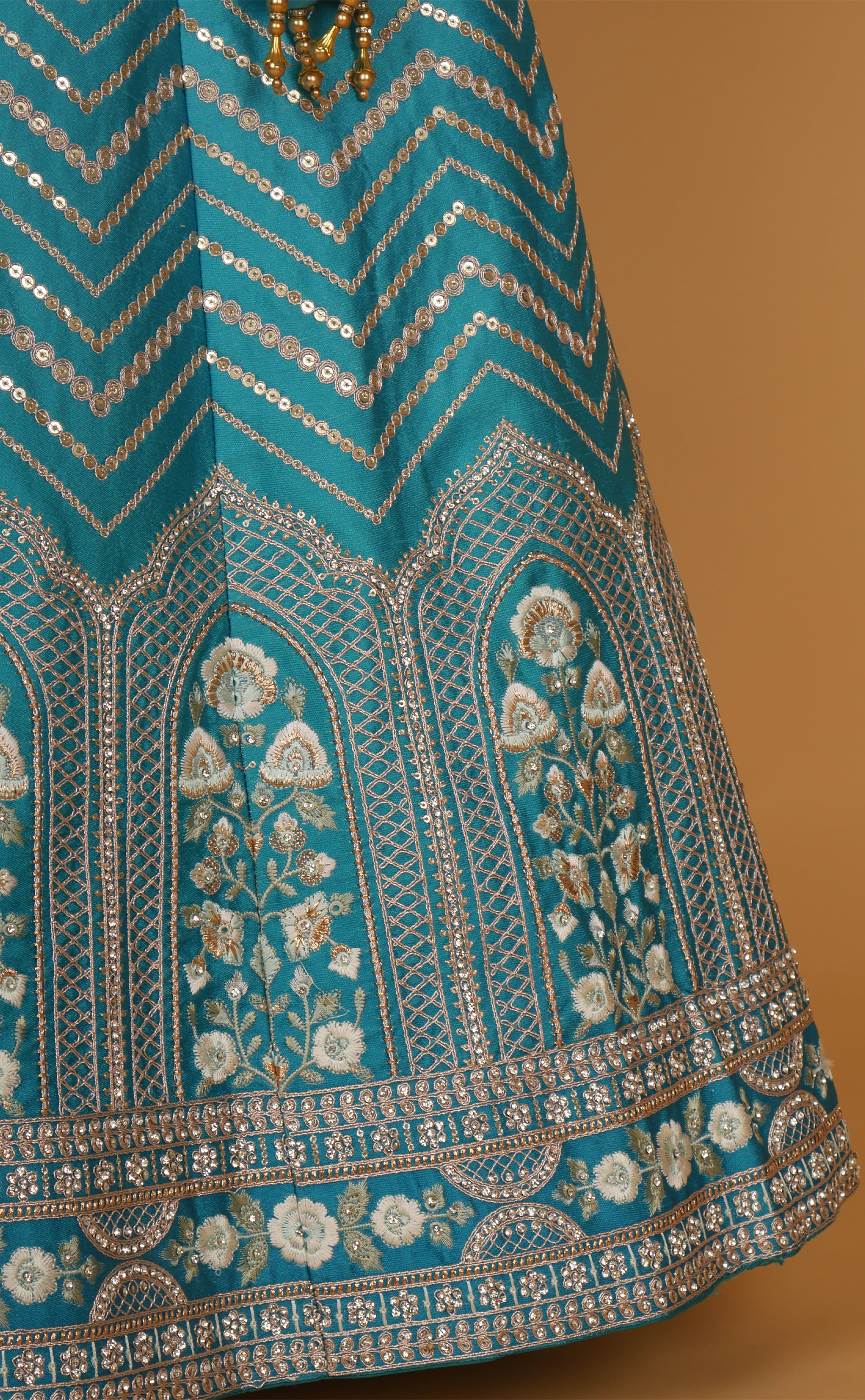 Firozi Blue Shaded Embroidered Lehenga In Vegan Raw Silk