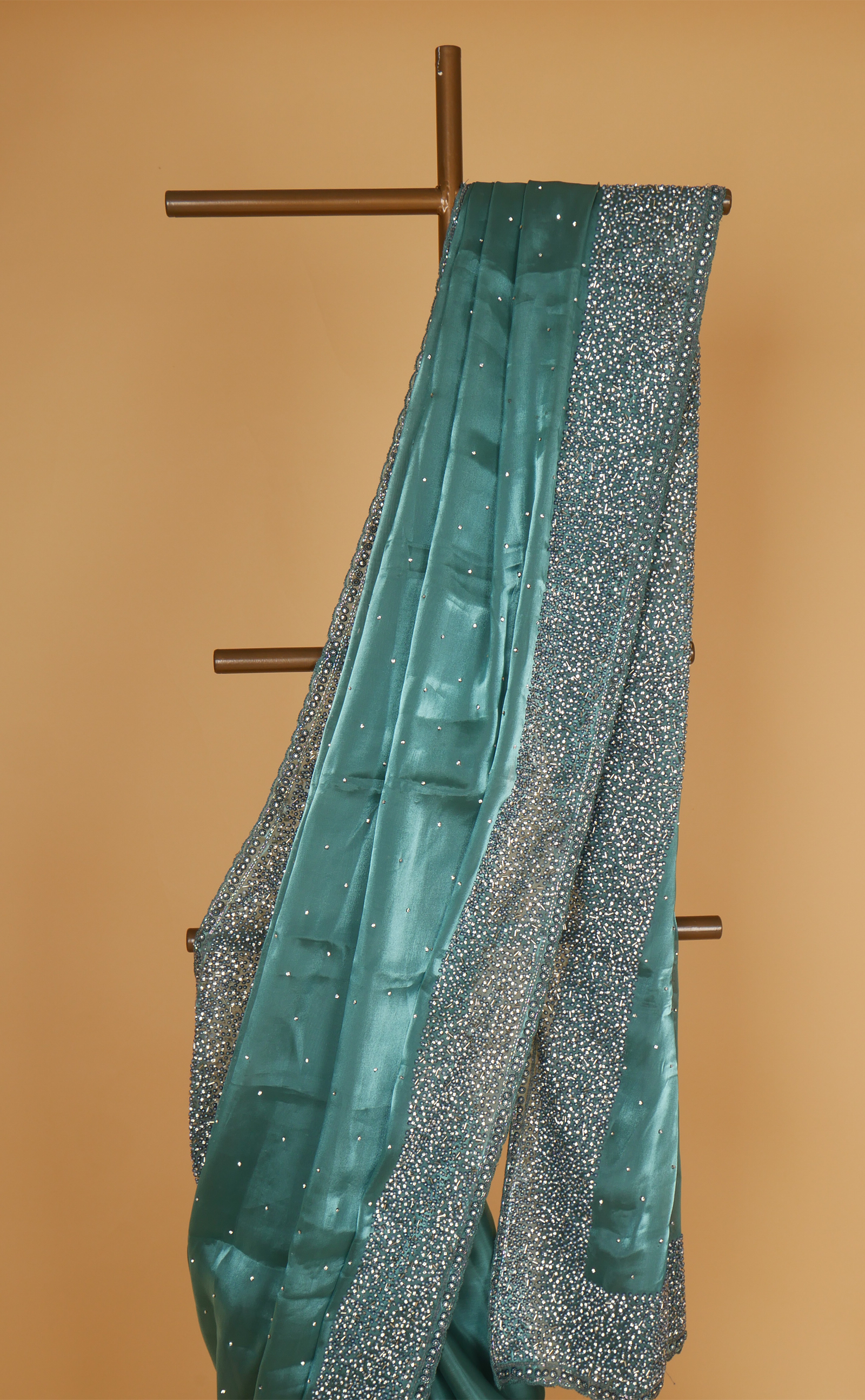 Faded Jade Embroidery Saree In Vegan Glass Organza