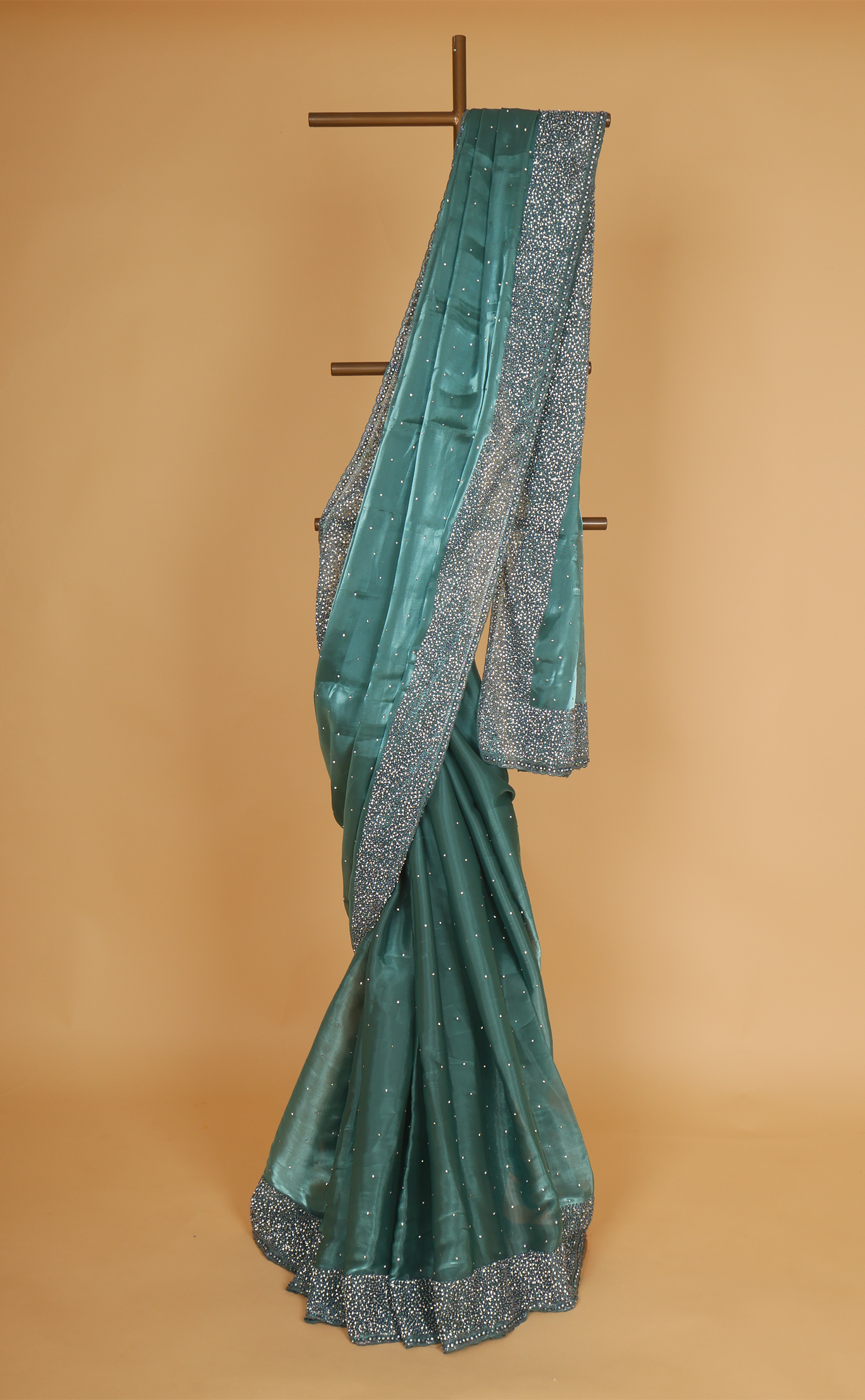 Faded Jade Embroidery Saree In Vegan Glass Organza