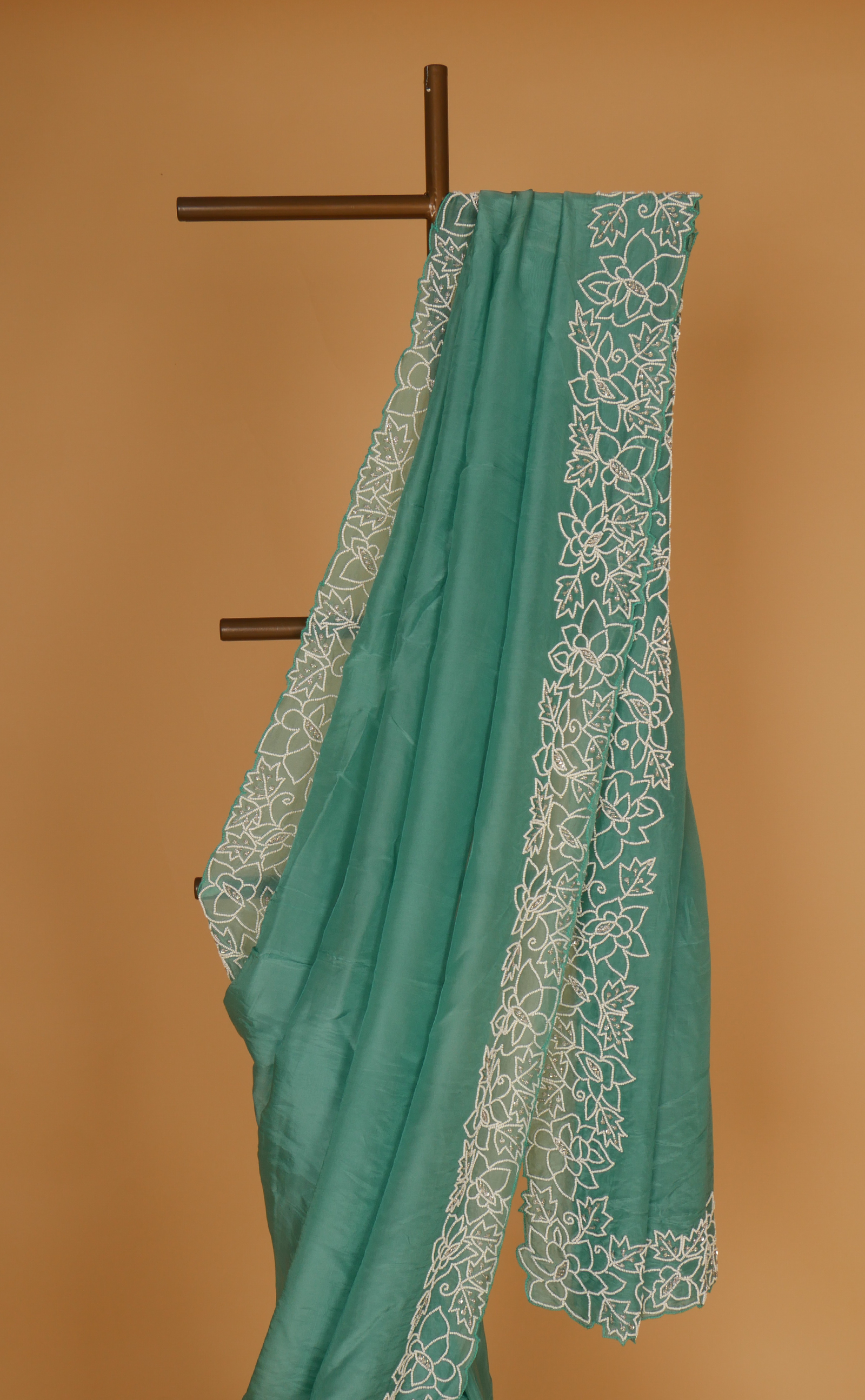 Sea Green Hand Embroidery Saree In Vegan Soft Organza