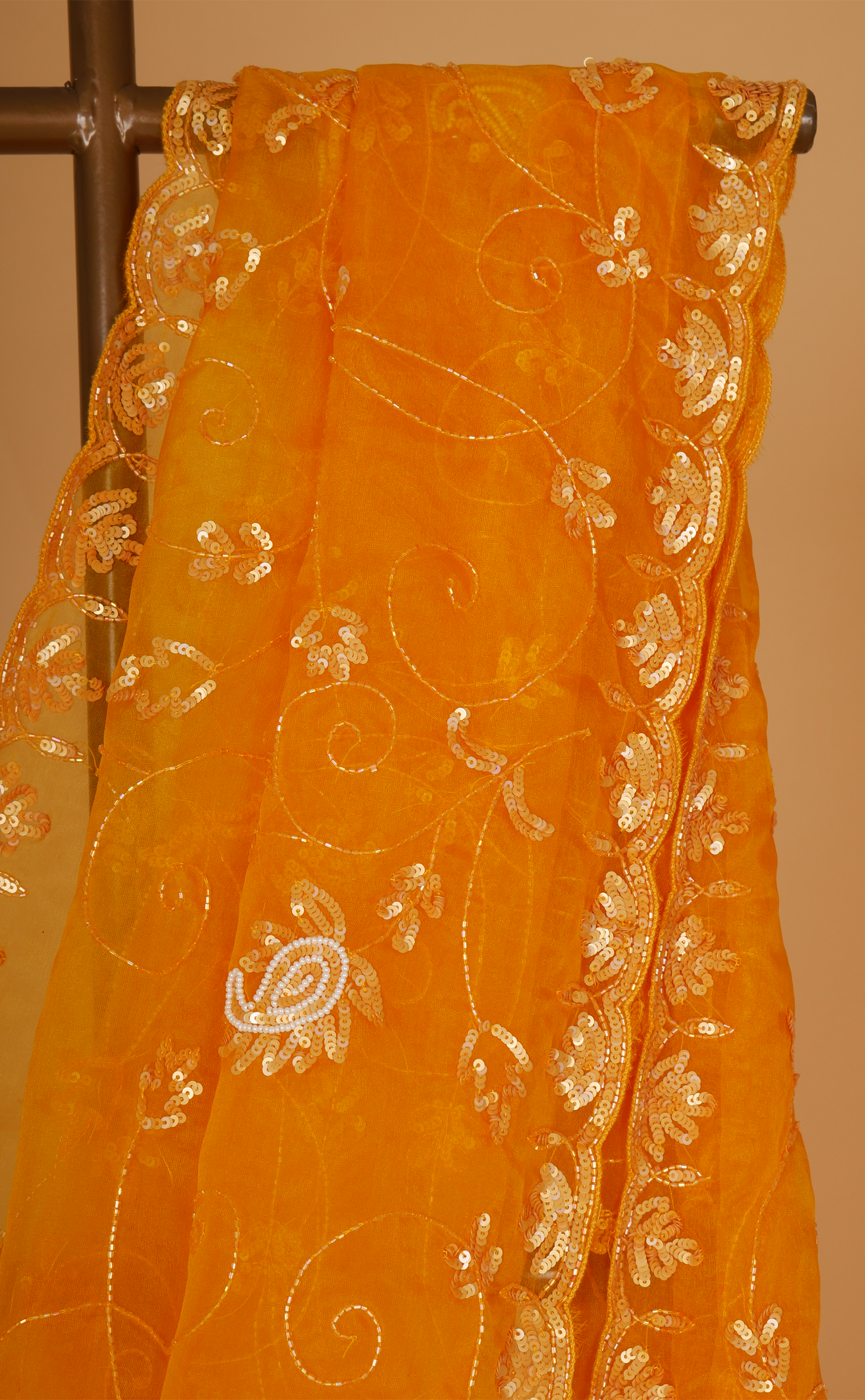 Mustard Hand Embroidery Saree In Vegan Soft Organza