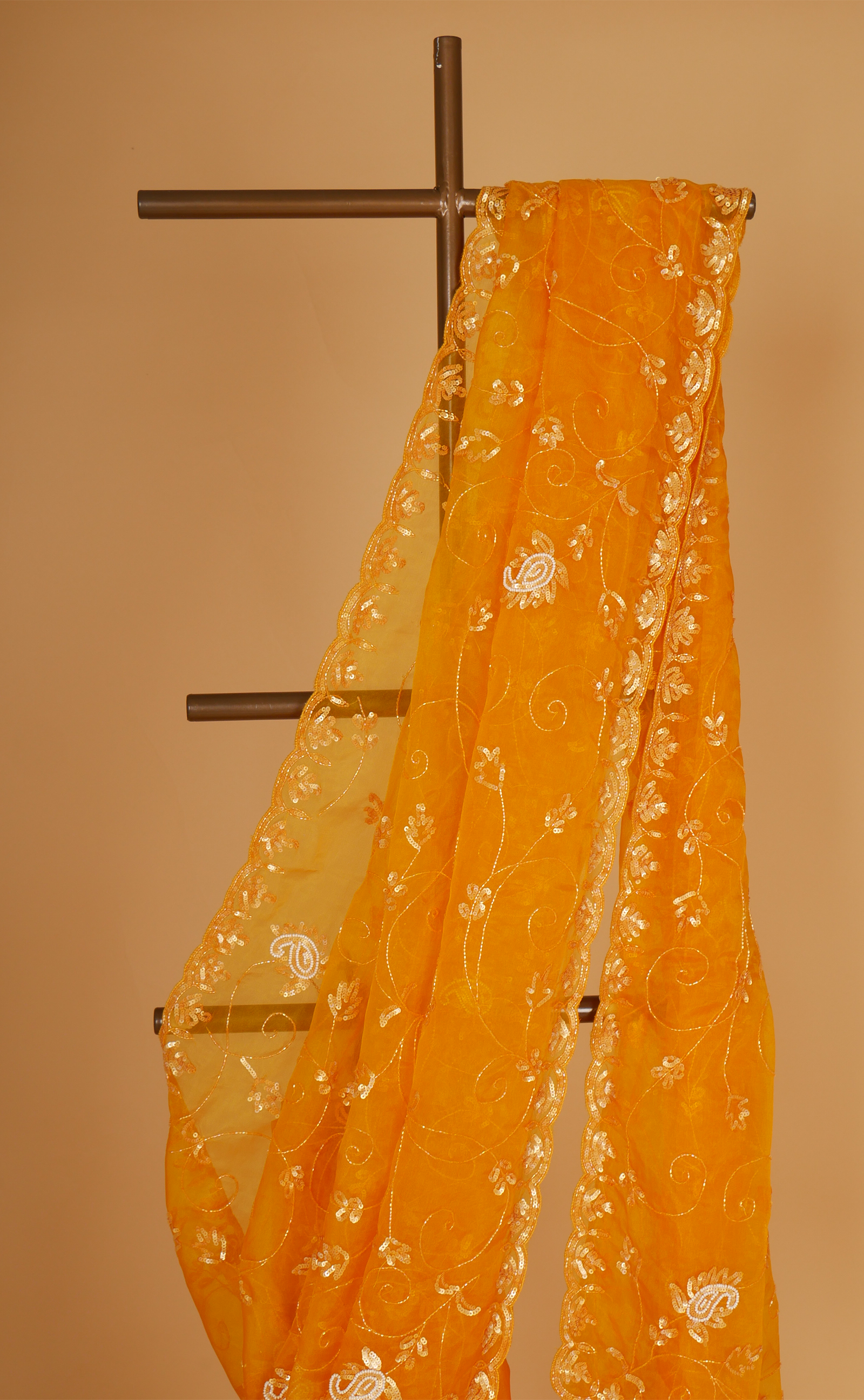 Mustard Hand Embroidery Saree In Vegan Soft Organza