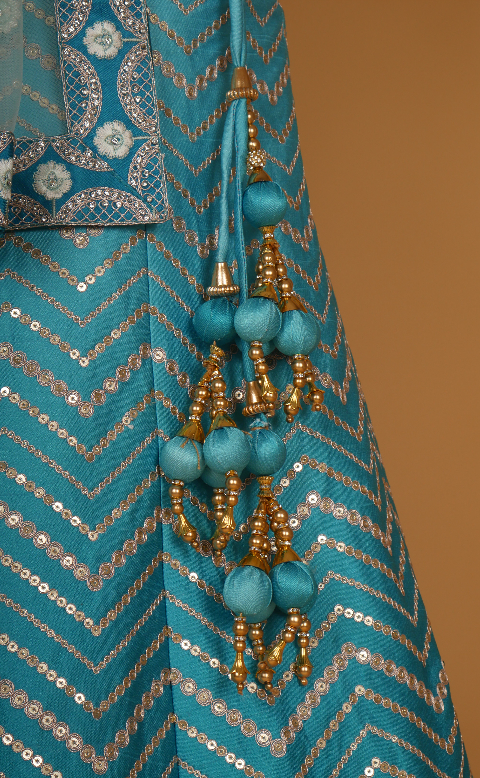 Firozi Blue Shaded Embroidered Lehenga In Vegan Raw Silk